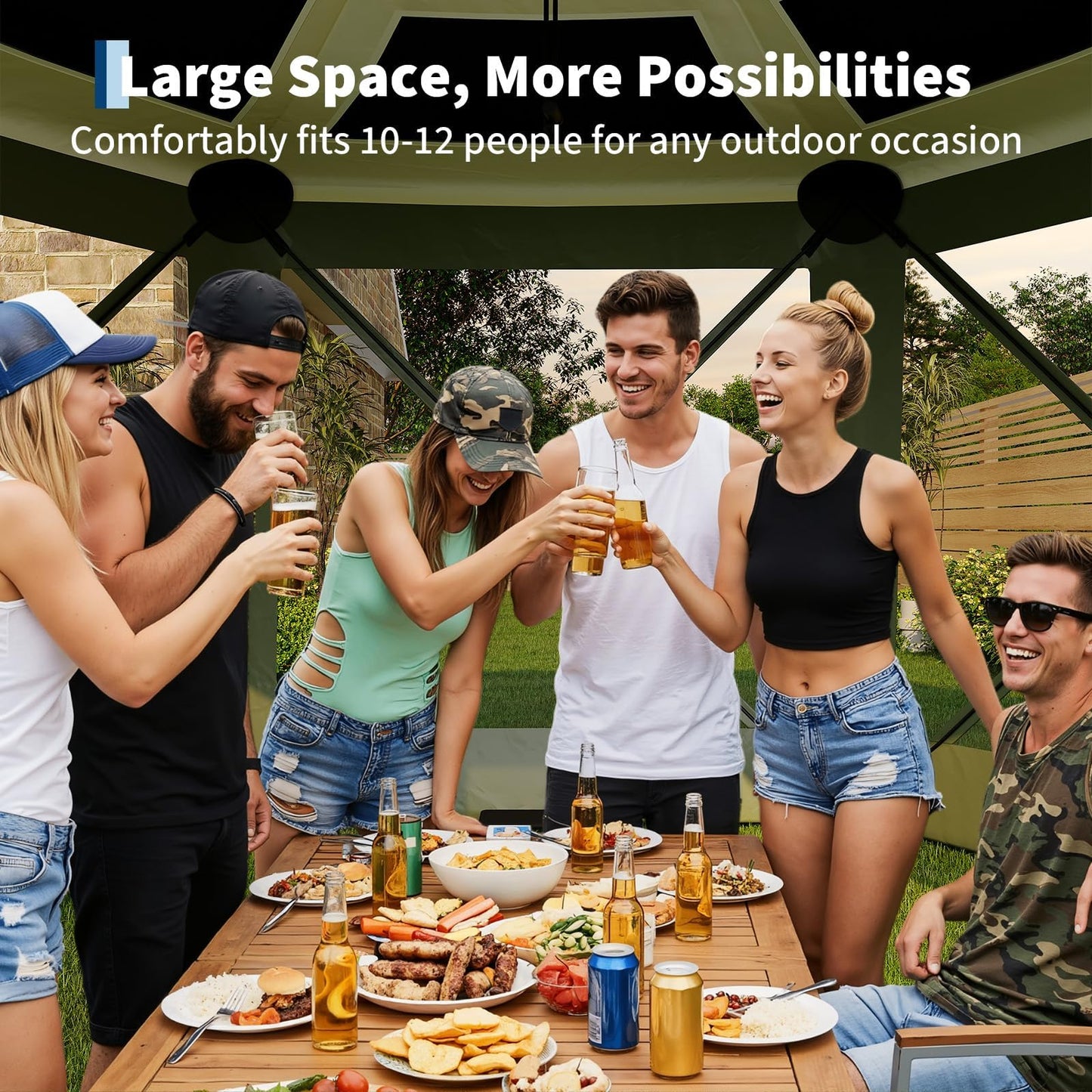 11.5x11.5FT Pop Up Canopy Tent 6 Sided Hexagon Screened Shelter with Mesh Windows, Portable Outdoor Gazebo Tent with Carry Bag, Stakes for Camping Backyard Lawn Patio