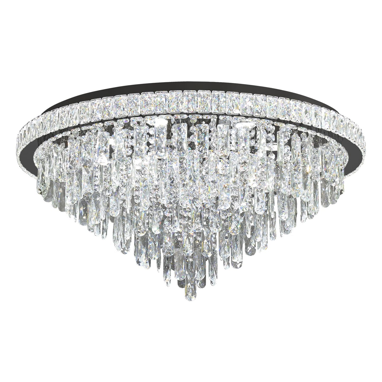 Dia 32" Modern Crystal Chandeliers LED Dimmable Living Room Chandelier Black Pendant Lighting Crystal Ceiling Light Fixture for Entrance Bedroom Hallway Foyer