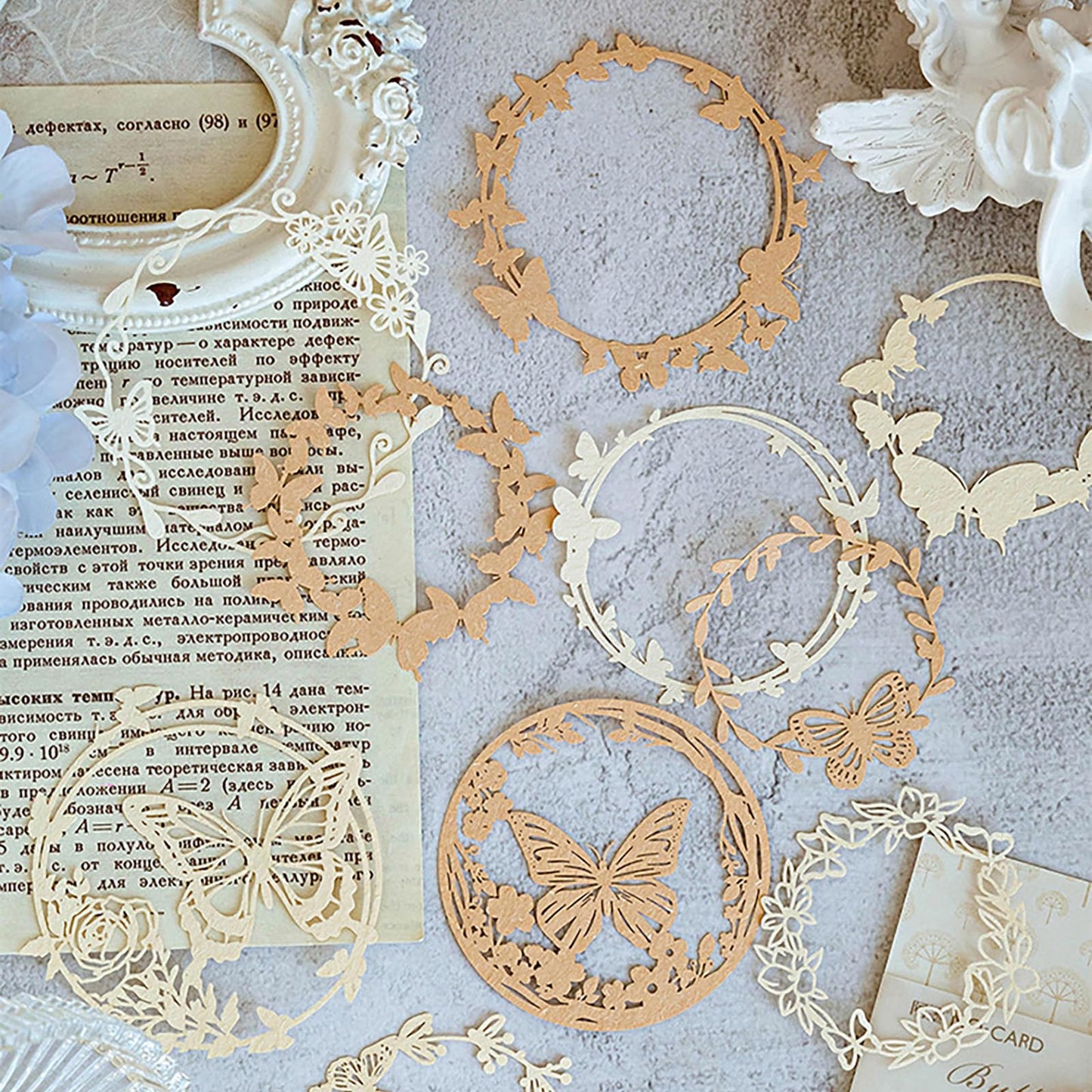 Maxleaf 60PCS Flower Cut Outs Border Card, Love Heart Butterfly Leaf Lace Star Hollow Out Frames Scrapbook Decorative Paper Card for DIY Arts Crafts Album Planner Junk Journals