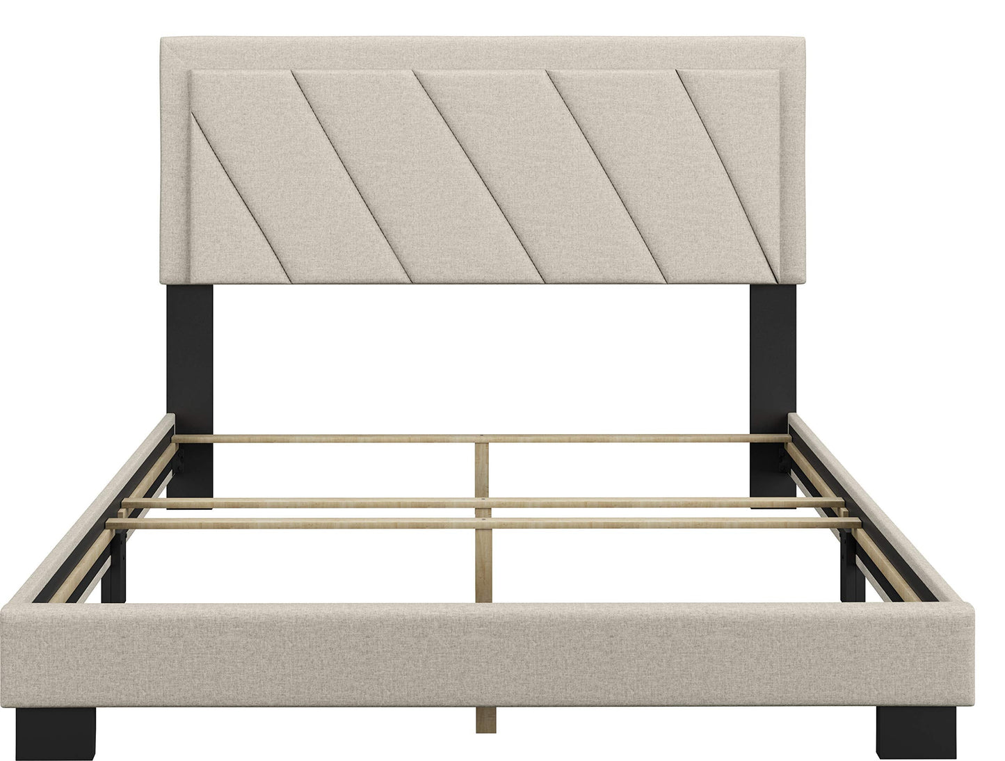 Boyd Sleep Diagonal King Size, White Linen Upholstered Platform Bed with Adjustable Headboard - Qualified Box Spring or Foundation Required for Use