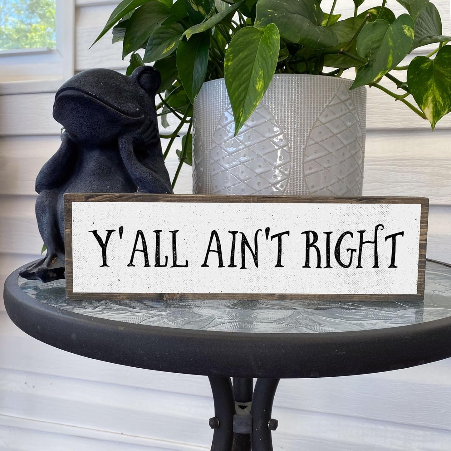 Wood & Metal Southern Sign - Weatherproof Indoor Outdoor Wall Decor with "Y’all Ain’t Right" - Gift-Wrapped & Ready to