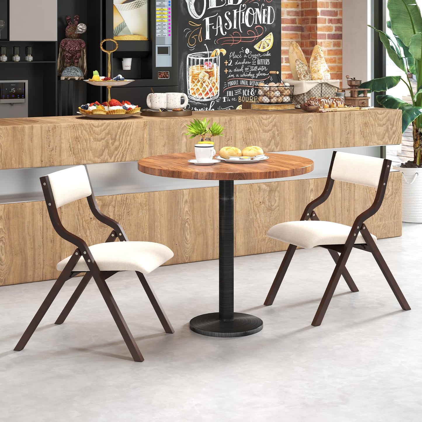 Giantex Folding Dining Chairs Set of 4, No Assembly Folding Chairs w/Linen Padded Seats, Wood Foldable Kitchen Chairs, Easy to Store Extra Event Chairs, Padded Folding Chair for Wedding Guests Party