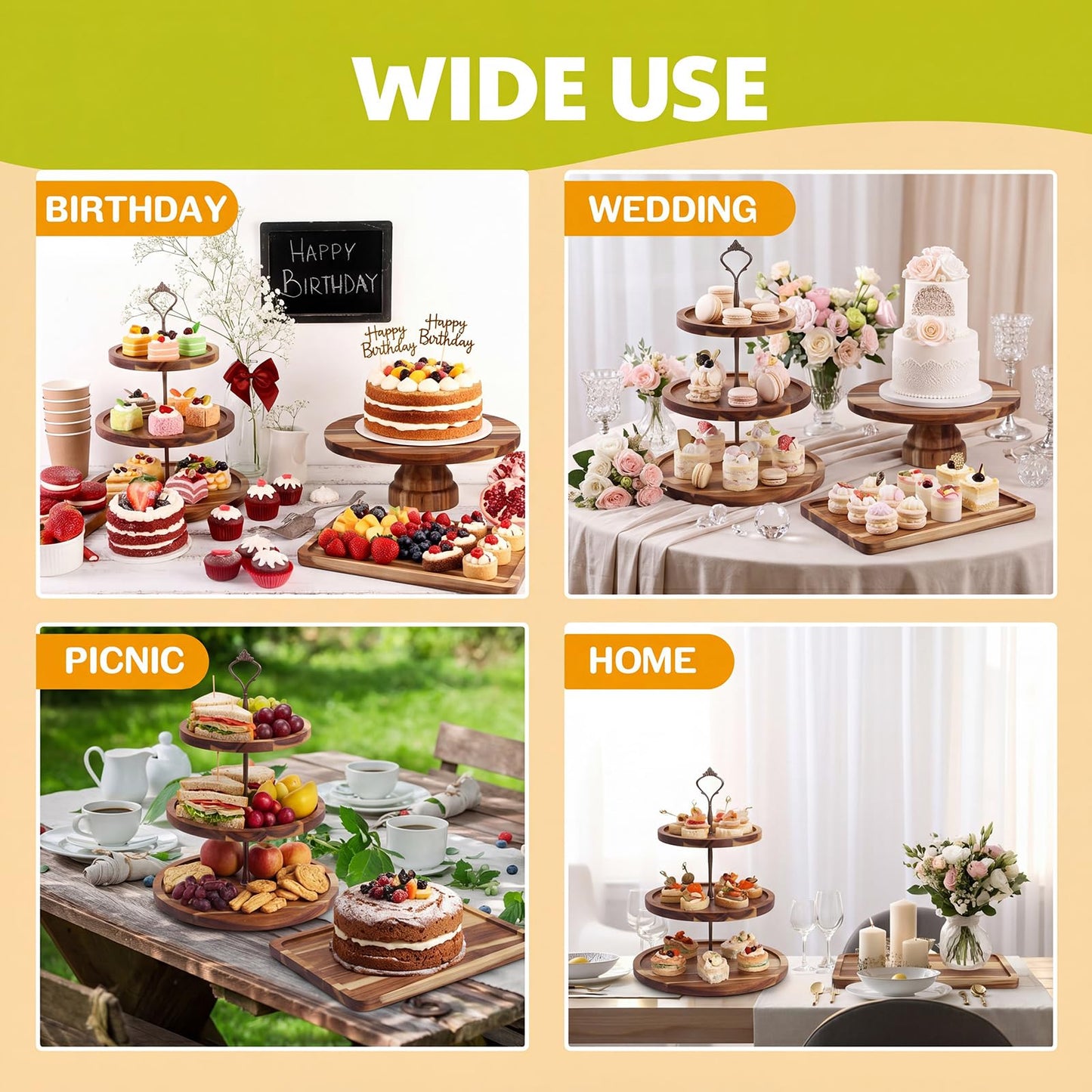 RattanView 7 Pcs Wood Dessert Table Display Set Wooden 3 Tie Cupcake Stands Rustic Round Cake Stand Wood Dessert Serving Trays for Wedding Baby Shower Birthday Tea Party(Brown)