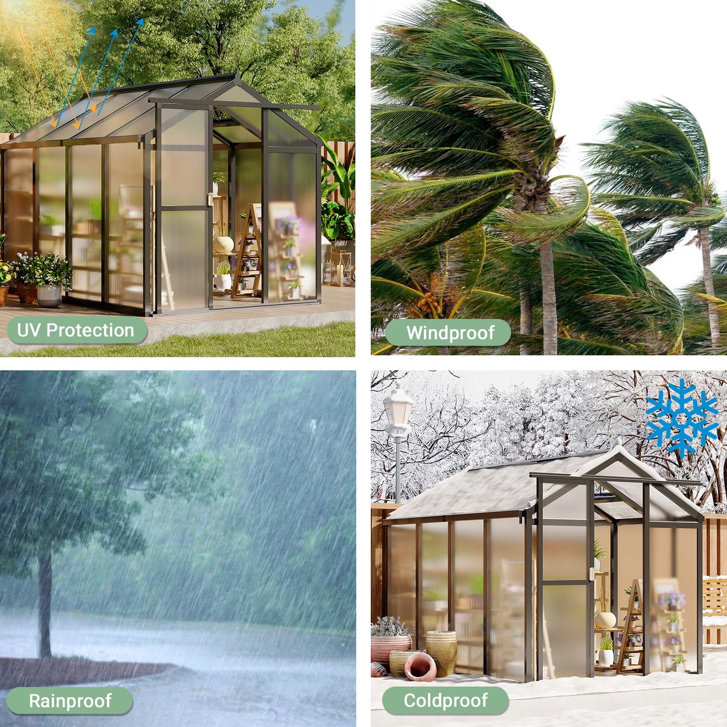 Greenhouse, 6x8 Ft Outdoor Greenhouses, Accessible Green House with Roof Vents and Sliding Doors, Aluminum Frame Polycarbonate Greenhouses, Large Greenhouse for Outdoor Gardens and Backyards, Silver