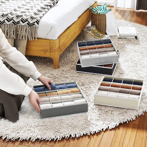 Homsorout Drawer Organizer - Large Fabric Divider for Clothing, Socks & Ties | Beige