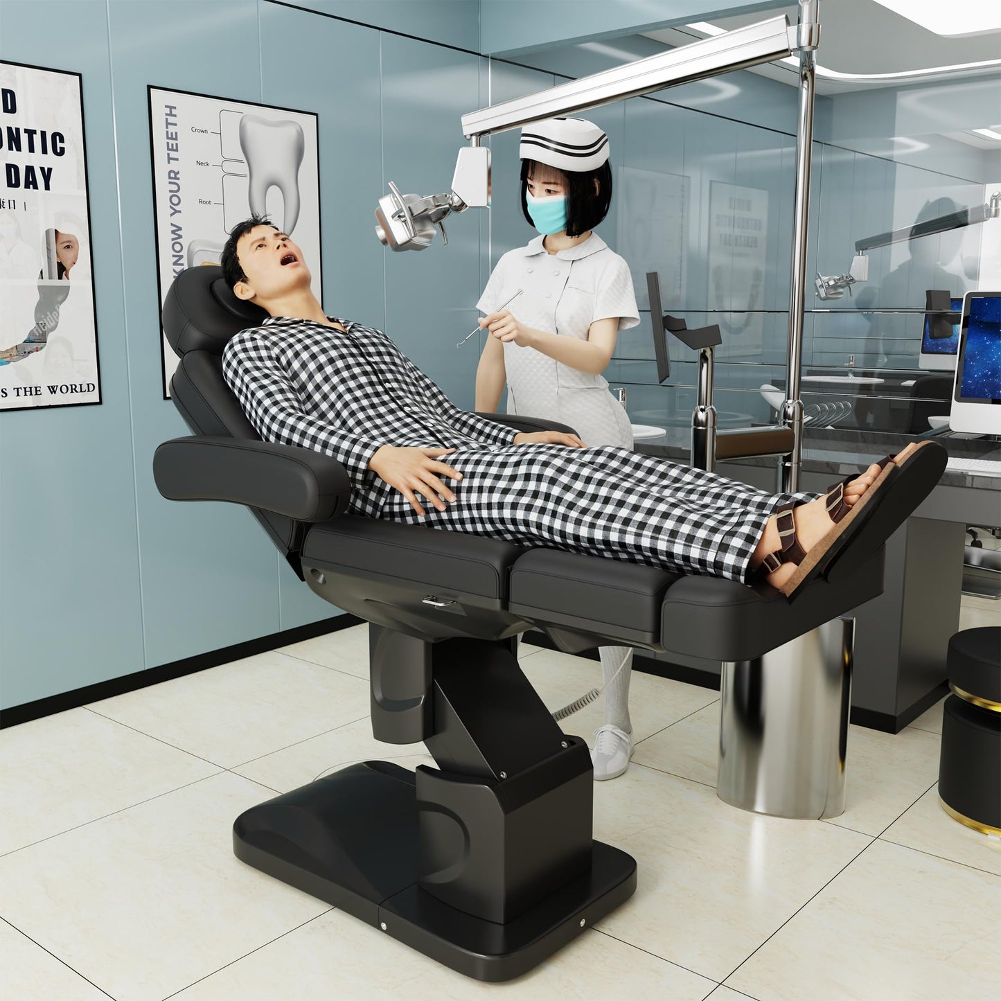 Dolonm 4 Motor Electric Chair/Bed, Aluminum Hydraulic System for Medical Treatment Exam, Facial, Spa, Eyelash, Tattoo, Podiatry Treatment Beauty Massage, Hand Remote Controlled Adjustable - Black