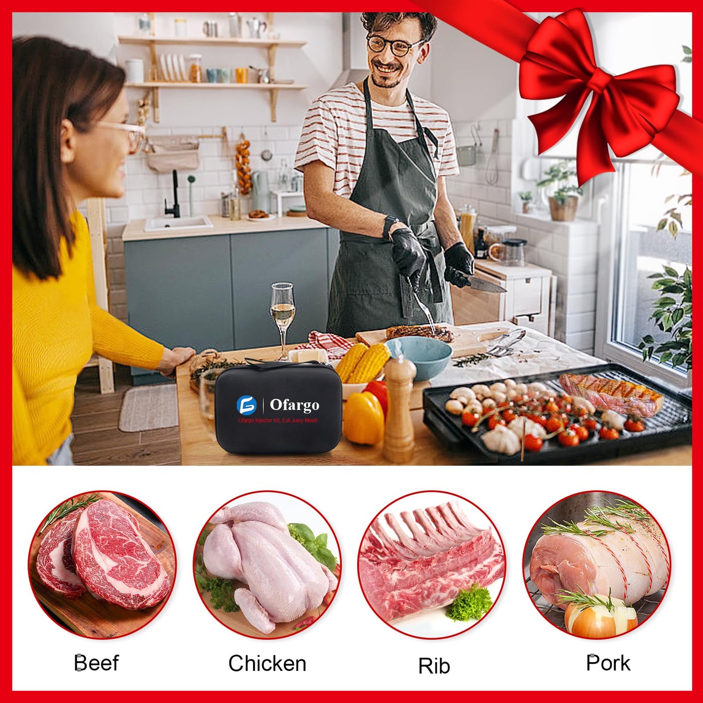 Ofargo Stainless Steel Meat Injector Syringe with 4 Marinade Needles and Travel Case for BBQ Grill Smoker, Mother Day Gifts for Mom Men Dad Husband Him