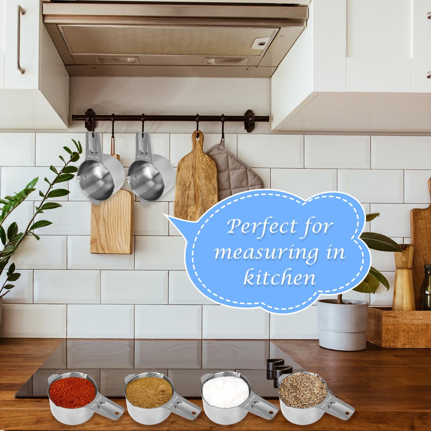 8 Pack 1 Cup Stainless Steel Measuring Cup 8 oz/ 240 ml Single Metal Measure Scoop for Wet and Dry Ingredients Cooking Great Kitchen Gadgets Dog Food Scoop