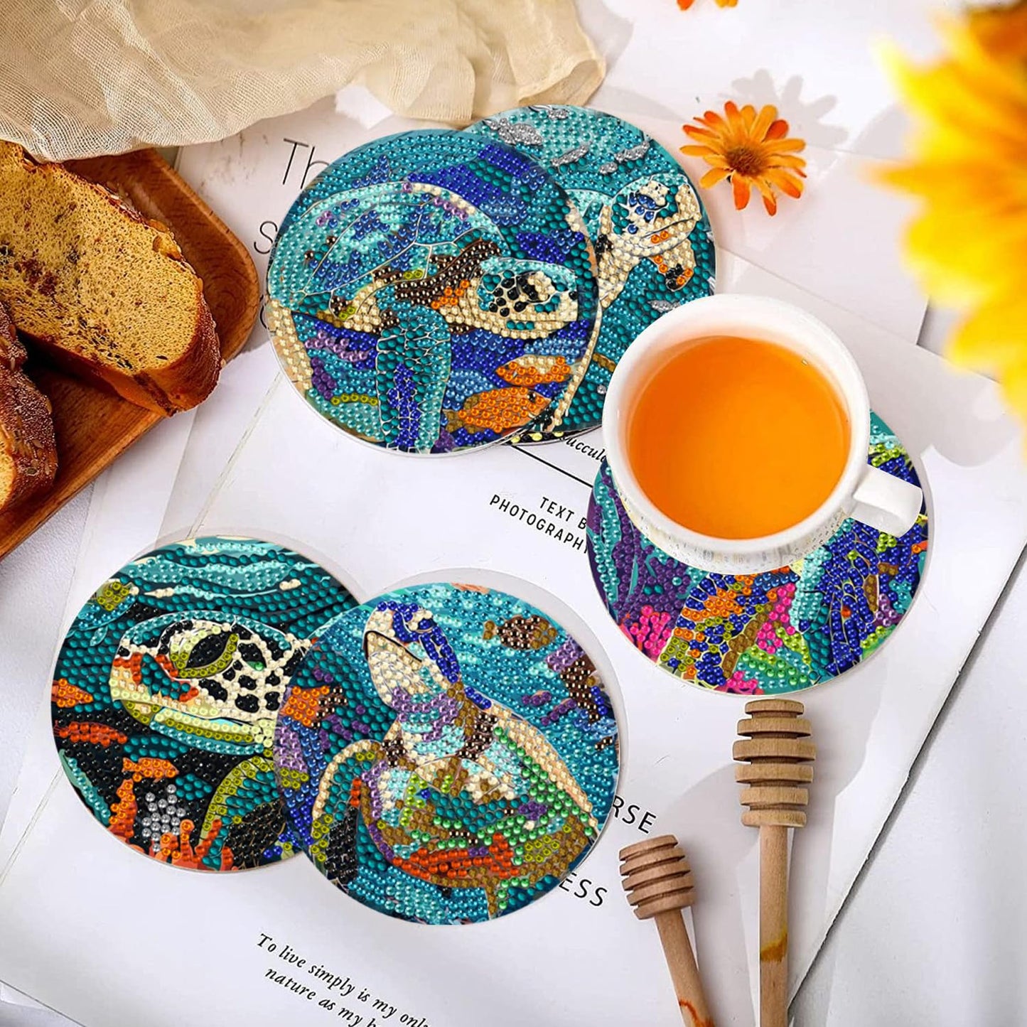 DOTSOPS 8Pack Diamond Art Coaster with Holder 5D Diamond Painting Kits for Adults Round Full Drill BeginnersGem Dots Craft Arts Supplies Party Home Decor Ocean