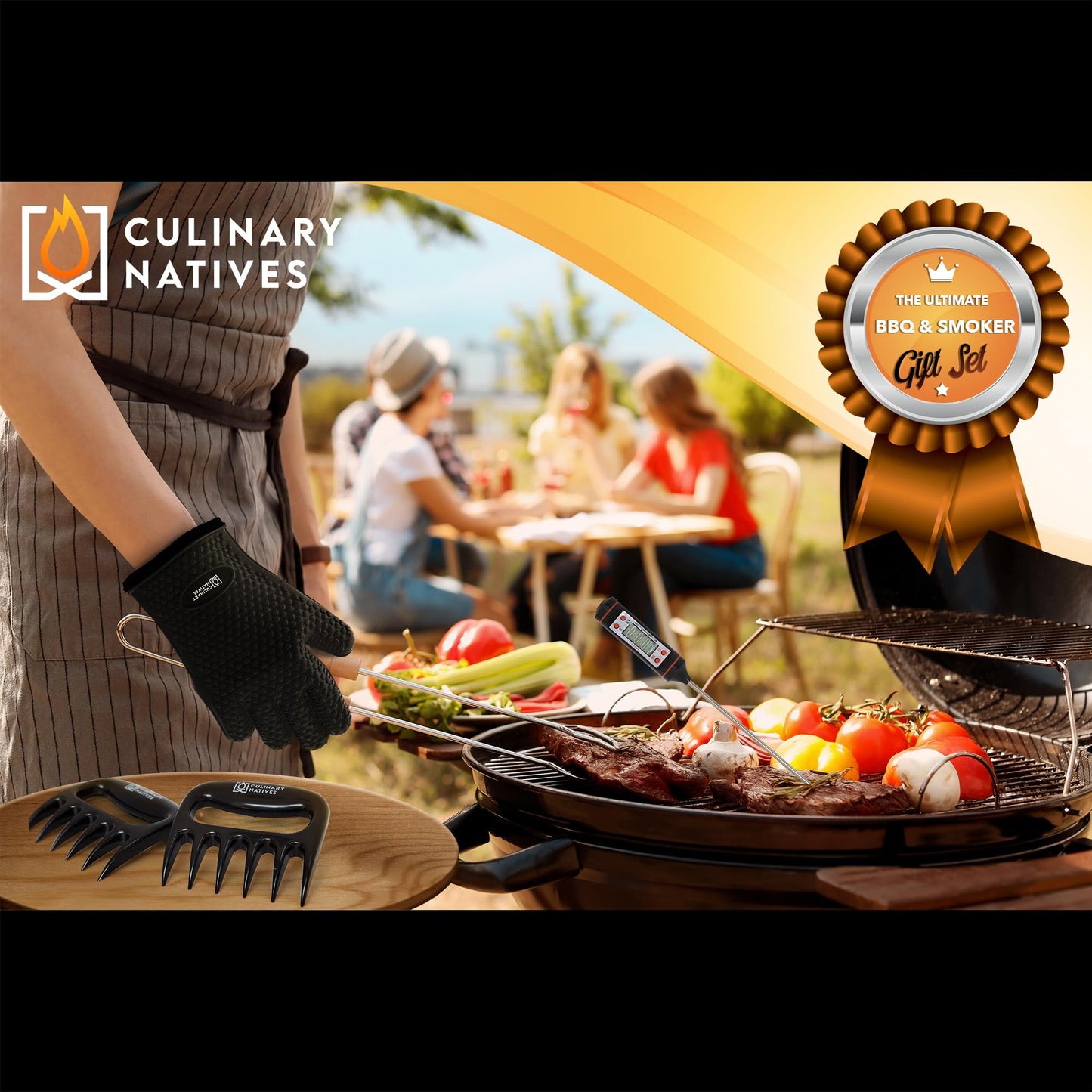 Smoker Gloves and Meat Claws | Instant-Read Thermometer | No.1 Silicone Smoker Gloves & Pulled Pork Claws | Heavy-Duty Heatproof BBQ Mitts and Meat Shredders for Barbecue, Grilling, Smoking, Shredding