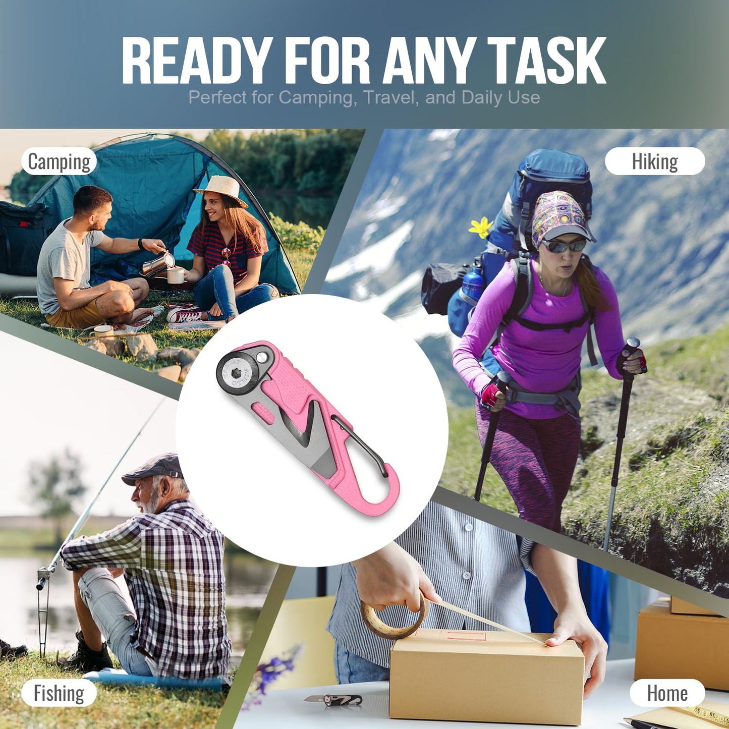 TACRAY Vinto 5-in-1 Small Pocket Knife – Ultra-Light Compact Multitool with Utility Knife, Seatbelt Cutter, Bottle Opener, Flathead Screwdriver & Keyring Attachment for Everyday Carry (Pink)