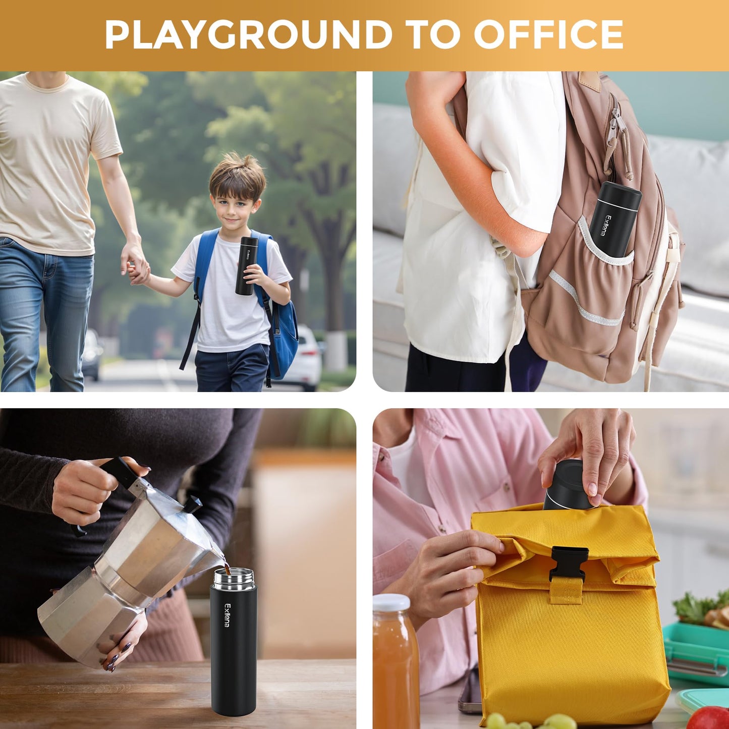 【Upgraded】Exllena Small Insulated Water Bottle 12 oz/350ml– Mini Insulated Water Bottle for Hot & Cold Drinks, Perfect Small Water Bottle for Travel, Purse...(Black)