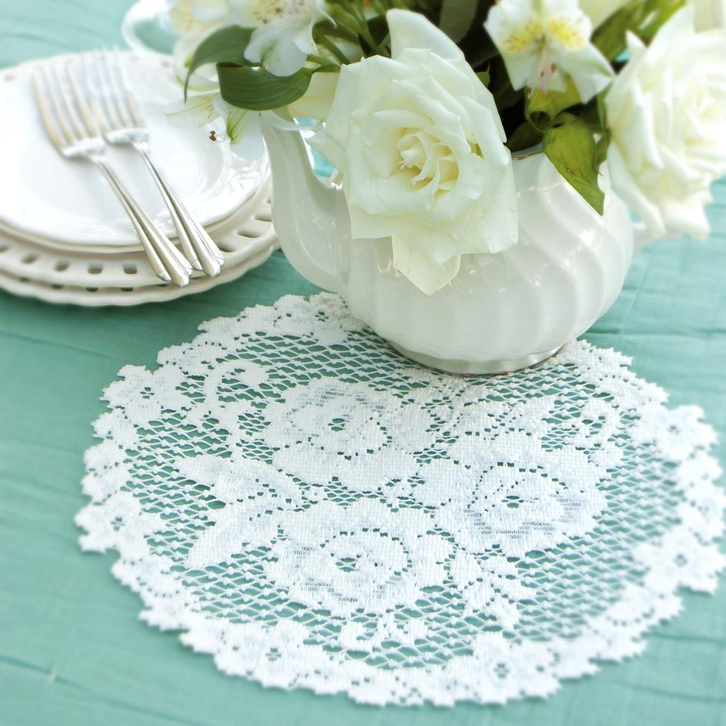 Heritage Lace Victorian Rose Doily, 11", White, 4 Count