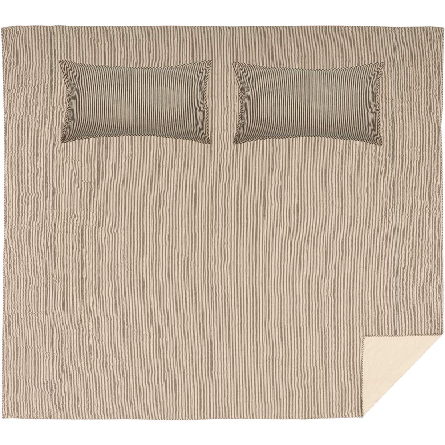 VHC Brands Sawyer Mill Ticking Stripe King Quilt Set, Charcoal Gray