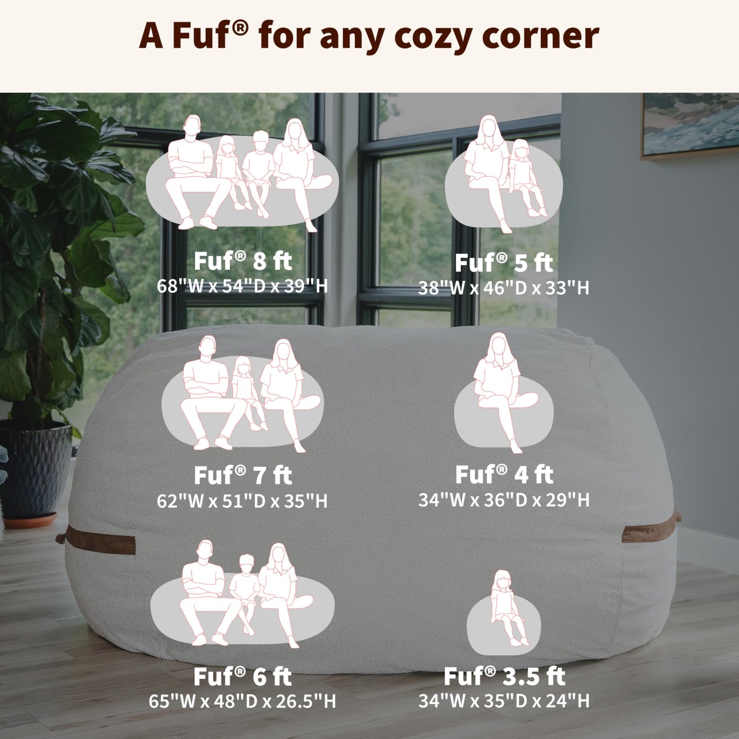 Big Joe Fuf 7Ft Giant Foam Bean Bag Chair, Oversized Couch with Removable Cover for Kids, Teens, Adults, Sandstone Textured Boucle, 7 Foot