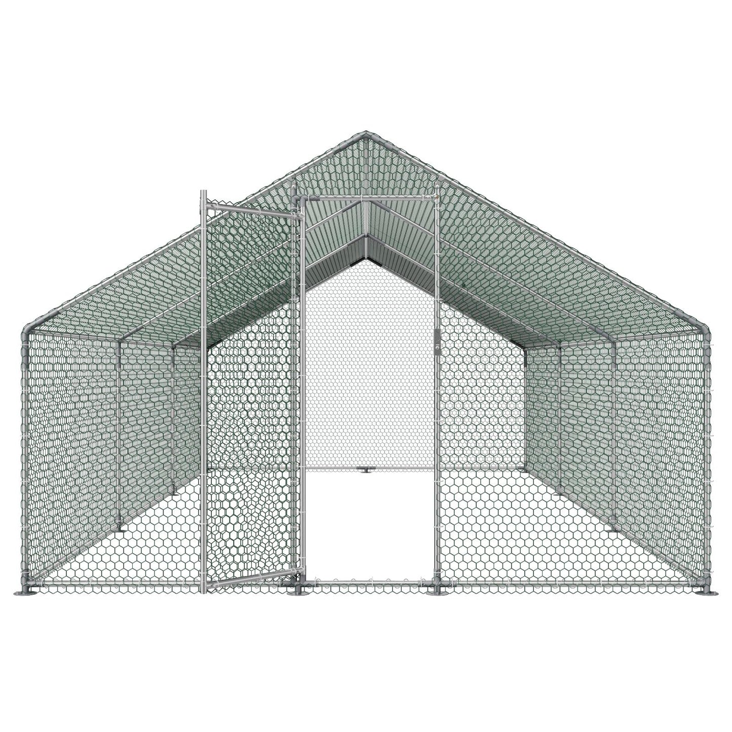 VEVOR Large Metal Chicken Coop, 19.7x9.8x6.5ft Walk-in Chicken Runs for Yard with Cover, Spire Roof Hen House with Security Lock for Outdoor and Backyard, Farm, Duck Rabbit Cage Poultry Pen