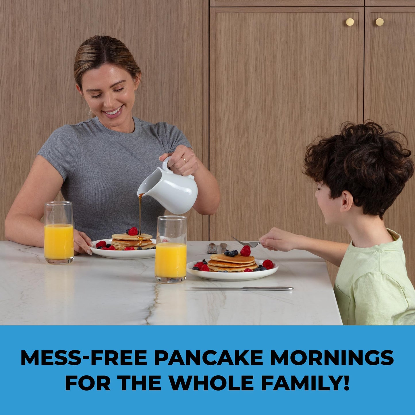 KPKitchen Pancake Batter Dispenser - Kitchen Must Have Tool for Perfect Pancakes, Cupcake, Waffle, Muffin Mix, Cake & Crepe - Baking Supplies for Griddle - Pancake Maker with Measuring Label (Purple)