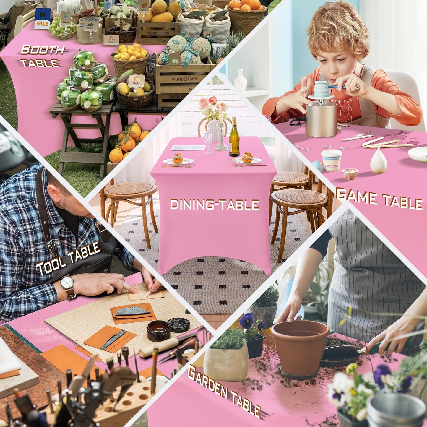 Famstar Table Cloth 2 Pack Pink 6FT Spandex Tablecloth for Rectangle Table Fitted Table Cloths Stretch Covers Washable Wrinkle Free Tablecloths for Festival Camping Picnic Wedding Party Table Cover