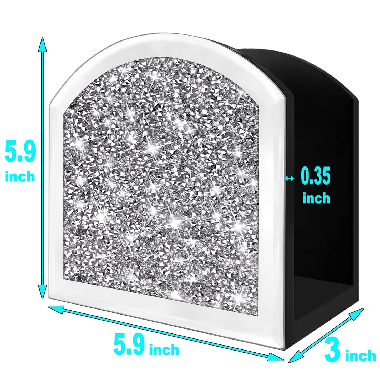 Wocred Mirror Napkin Holder,Crystal Crushed Diamond Vertical Holder,Cute Glass Mirror Napkin Holder for Counter or Table.(5.9”X5.9”X3”)