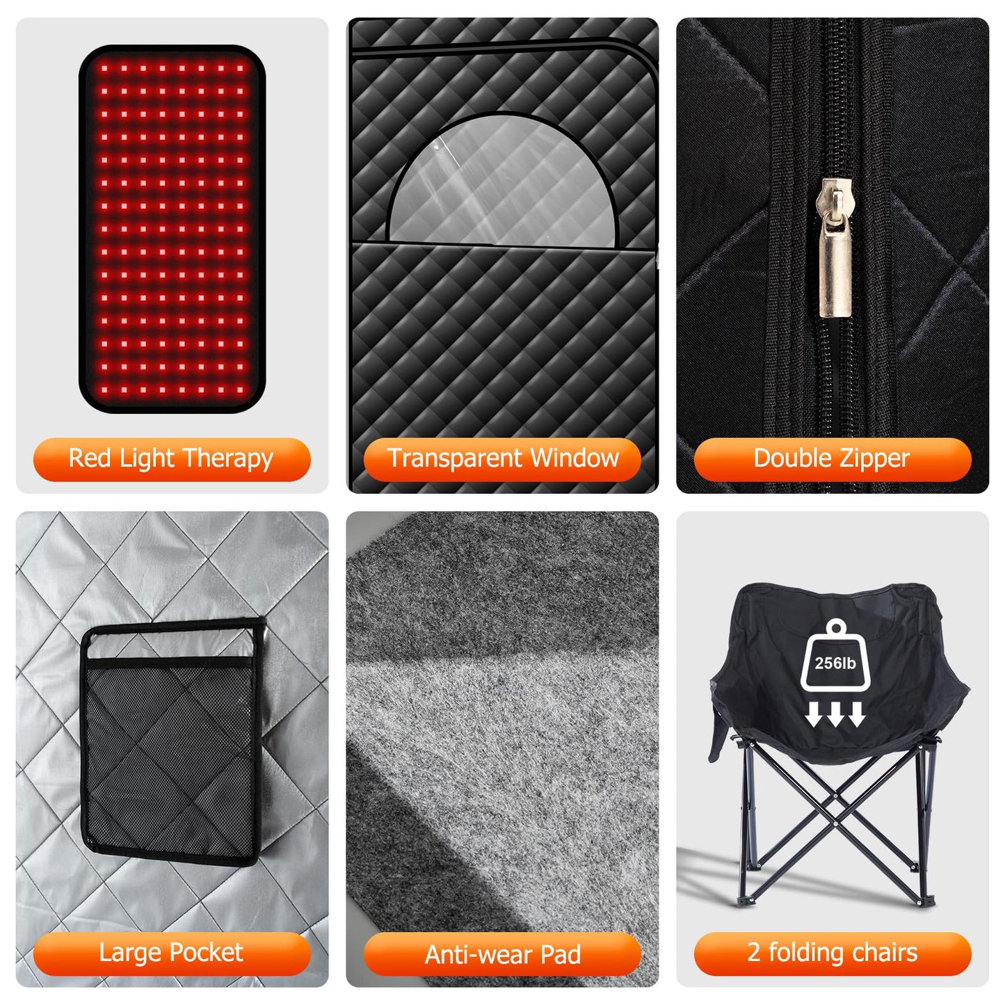 AMOCANE Portable Infrared Sauna with 660nm Red Light Therapy Lamp, 2 Person Red Light Sauna Spa for Home, Full Body Personal Tent with 2 Large Chairs, Remote Control, Dry Heated for Gym/Pilates/Garage