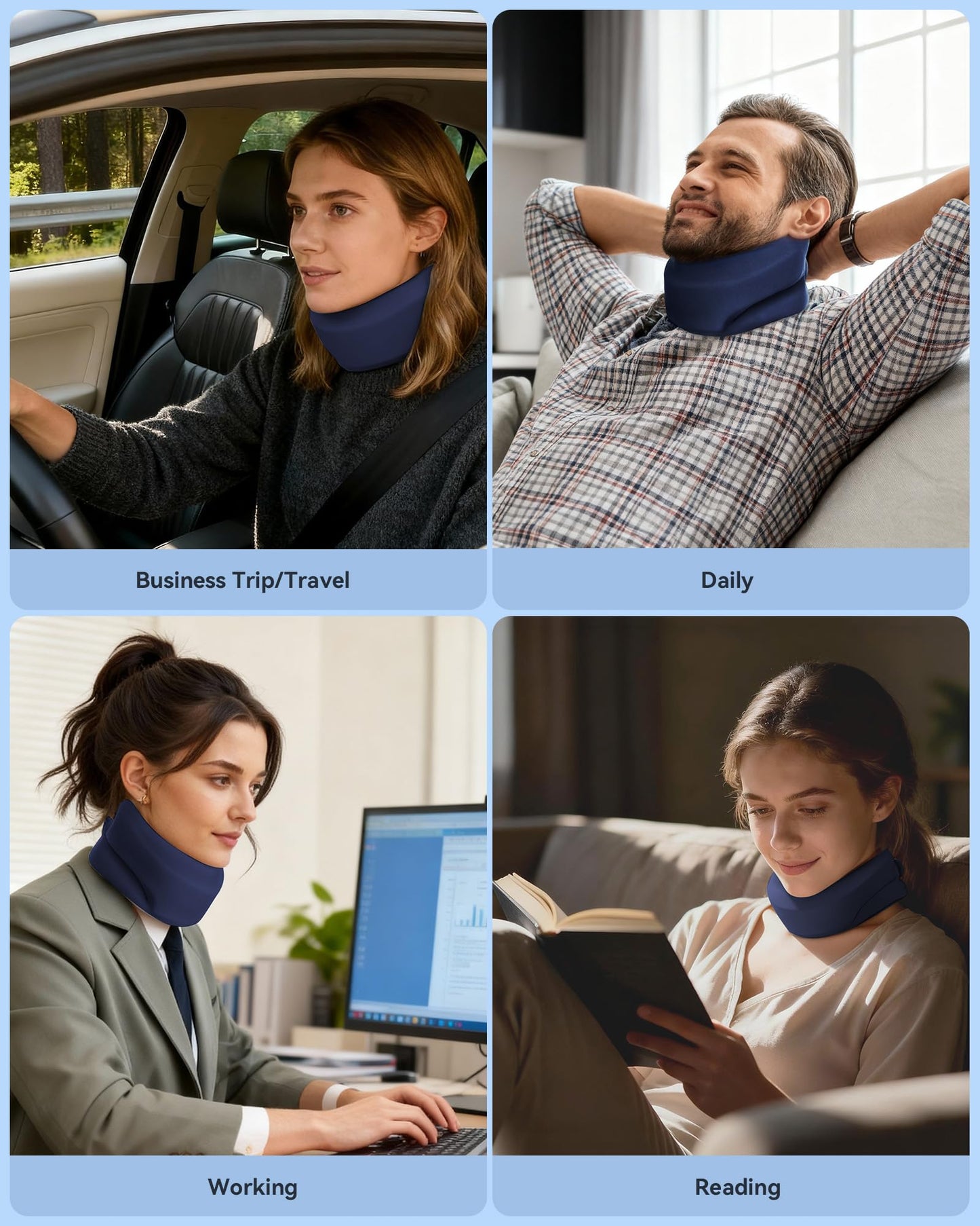 BETOVIN Heated Neck Brace Cervical Collar - Neck Support Brace with Heating Pad, Soft Foam Wraps Keep Vertebrae Stable and Aligned for Relief of Cervical Spine Pressure for Women & Men (L Size) Blue