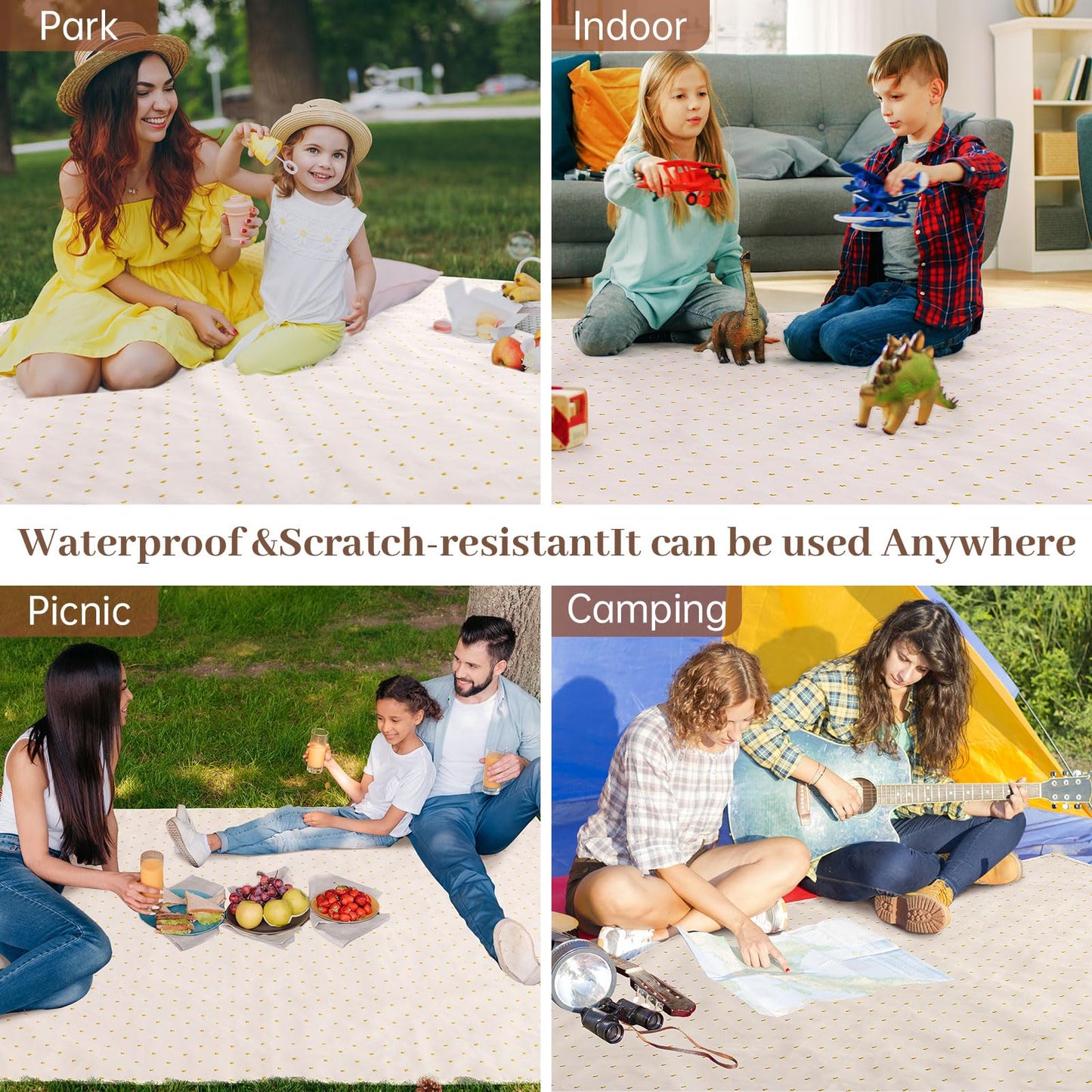 Picnic Blanket Waterproof Large,Outdoor Camping Mat 79”x 57”,Sandproof Foldable Picnic Mat Beach Blanket for Park,Grass,Indoors,Lawn,Hiking,Travel Grass Ground Play Music Festival Concert Must Have
