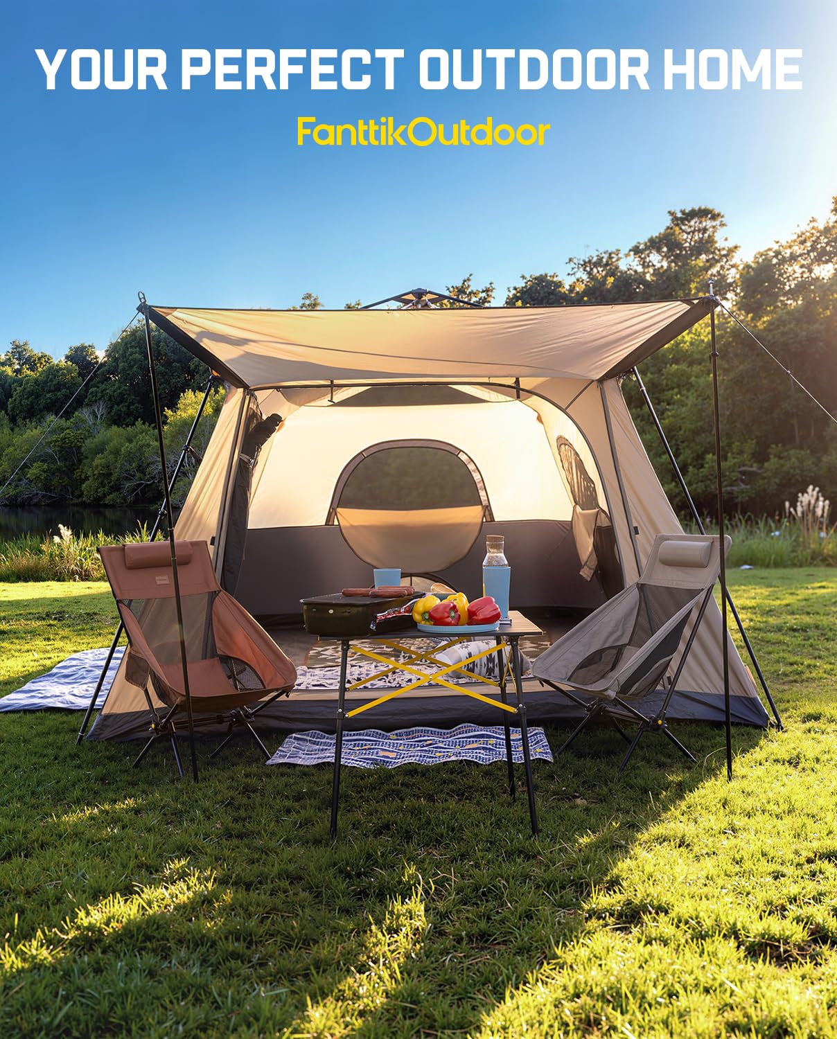 FanttikOutdoor Zeta C8 Apex Camping Tent, 8 Person Instant Cabin Tent Setup in 60s, Family Tent with Carry Bag for Family Camping & Hiking, Waterproof, Upgraded Ventilation