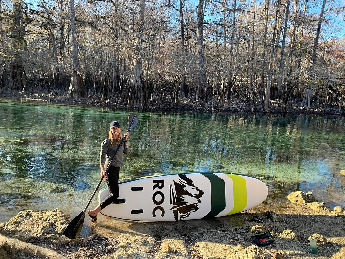 Roc Inflatable Stand Up Paddle Board 10' 6" with Premium SUP Paddle Board Accessories, Wide Stable Design, Non-Slip Comfort Deck for Youth & Adults (Lime W/Kayak Seat)
