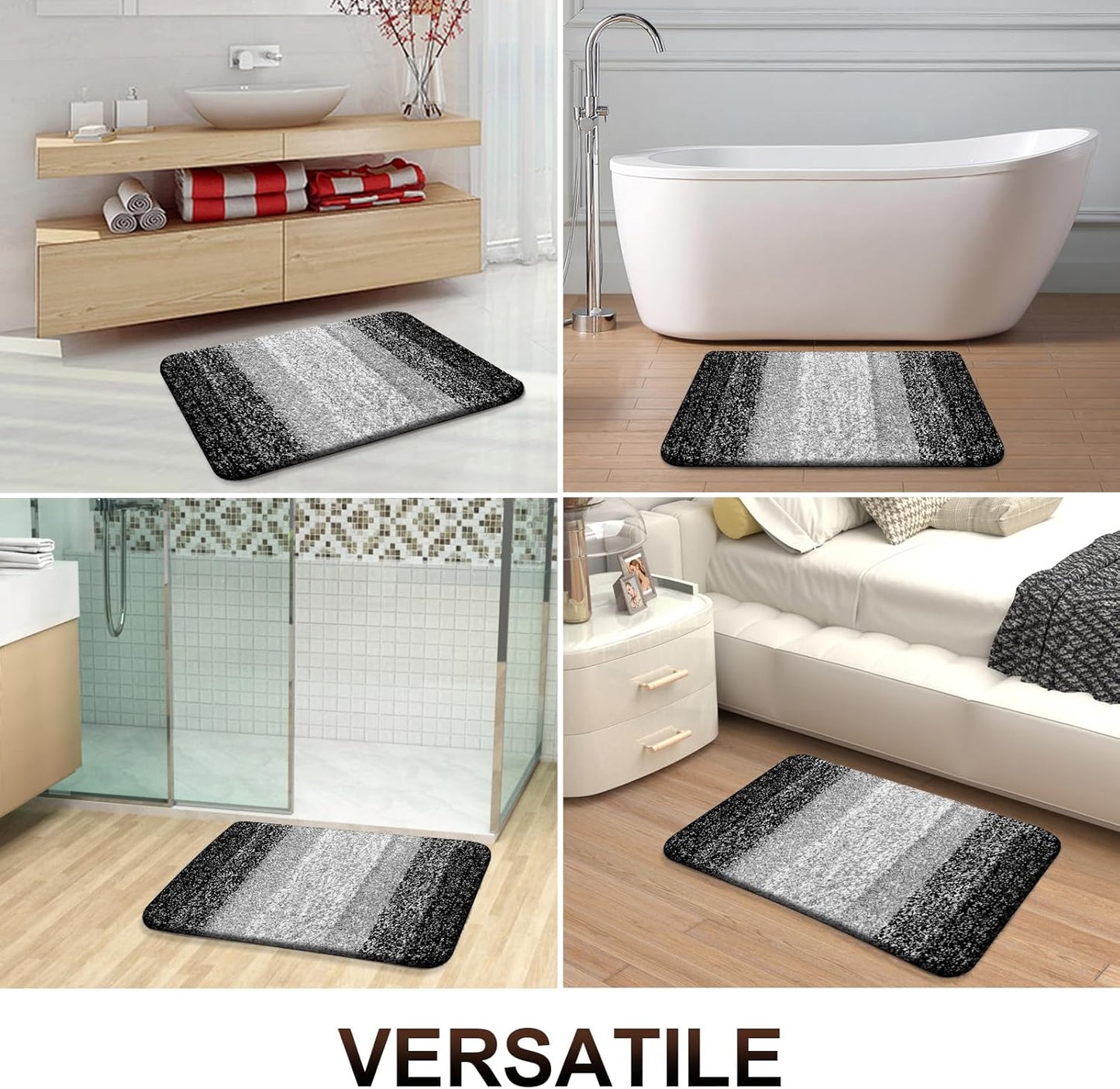 OLANLY Bathroom Runner Rugs - Extra Soft Microfiber, Quick Dry & Machine Washable | 47x24 Inches, Black