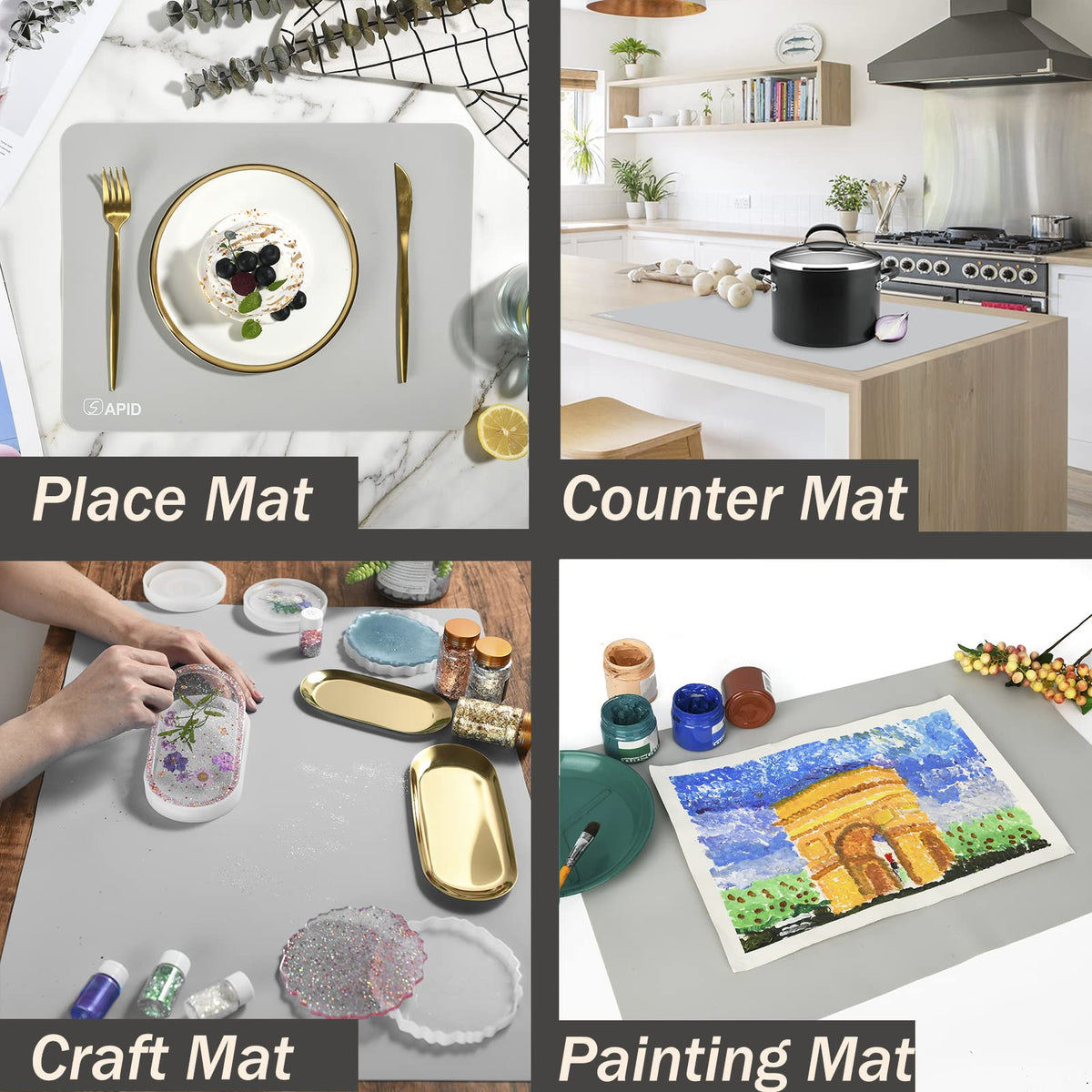 Extra Large Silicone Mat 36" x 24" Place Mats, Heat Resistant Mat for Kitchen Countertop Protector, Thick Placemats Washable Silicone Mats for Kitchen Counter Mat Dining Table Mat, Grey, Sapid