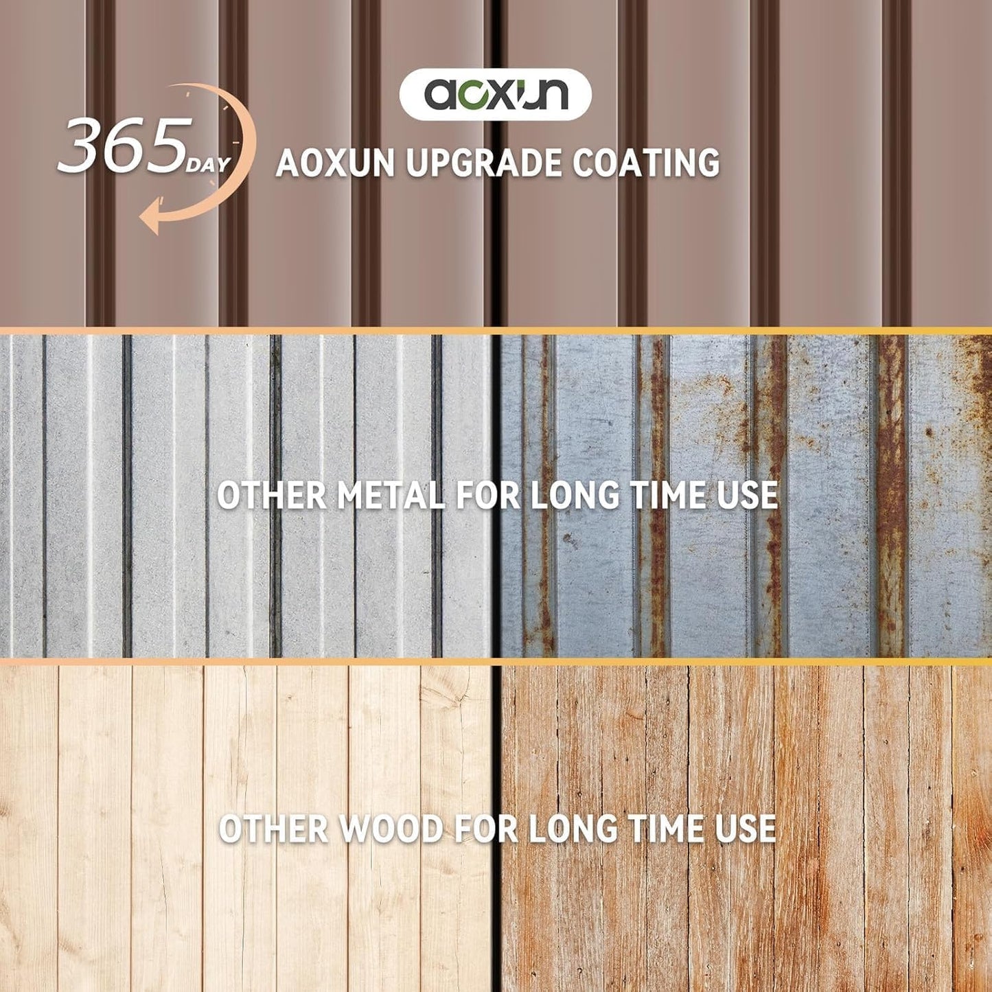 Aoxun 10x8 FT Shed with Floor Heavy-Duty Galvanized Steel Outdoor Storage Shed with Double Doors, Ventilated Weatherproof Design for Bike/Generator/Tool Organization (Brown with Floor)