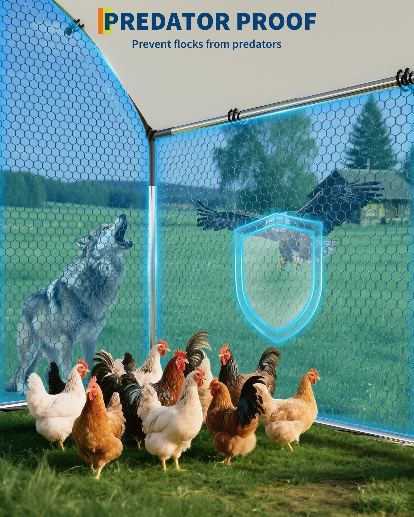 Heavy Duty Metal Chicken Coop with Split Door – Easy Feeding,9.8X 19.7X 6.6ft
