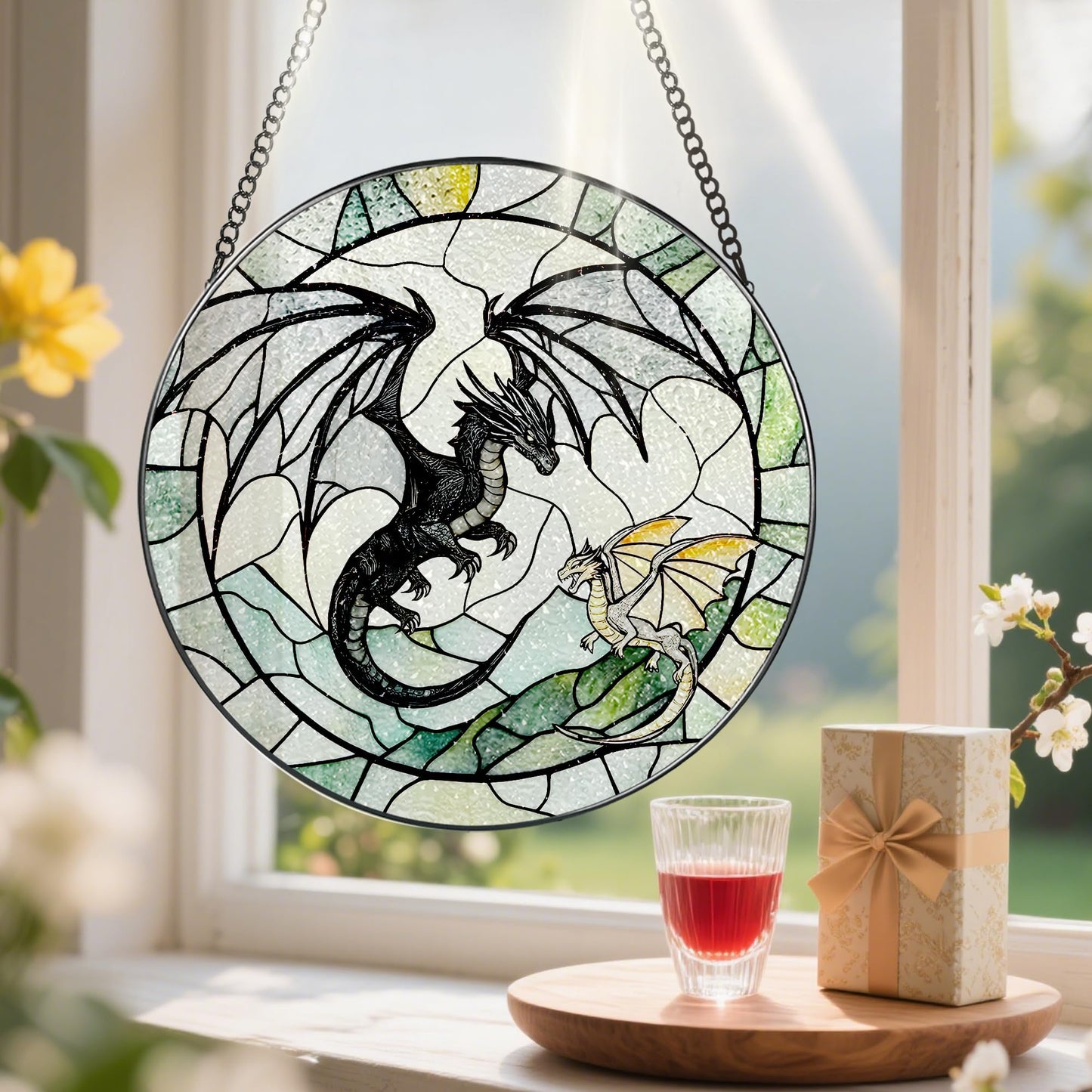 Stained Glass Window Hanging, Pauyadu 8 Inch Dragon Suncatcher Ornament, Stained Glass Suncatcher, Window Decor, Dragon Lovers Gifts, Gifts for Women, Men, and Friends
