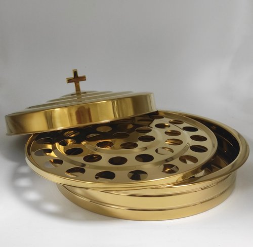 Communion Holy Wine Serving Cup Tray with Cover, Stainless Steel Brass Color Communion Tray Set with 160pcs Disposable Cups for Churches Supplies