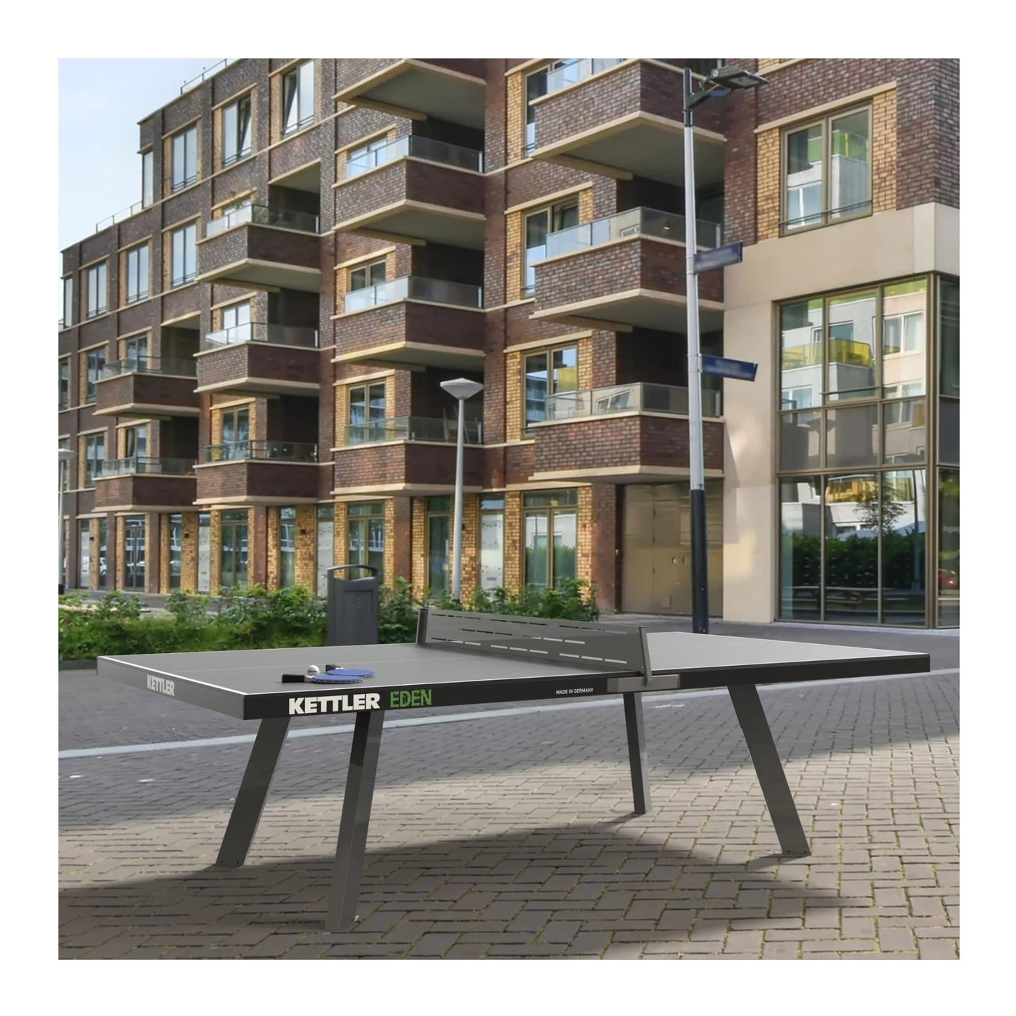 KETTLER Eden Weatherproof Stationary Outdoor Table Tennis Table with Galvanized Steel Legs and Permanent Net and Post System