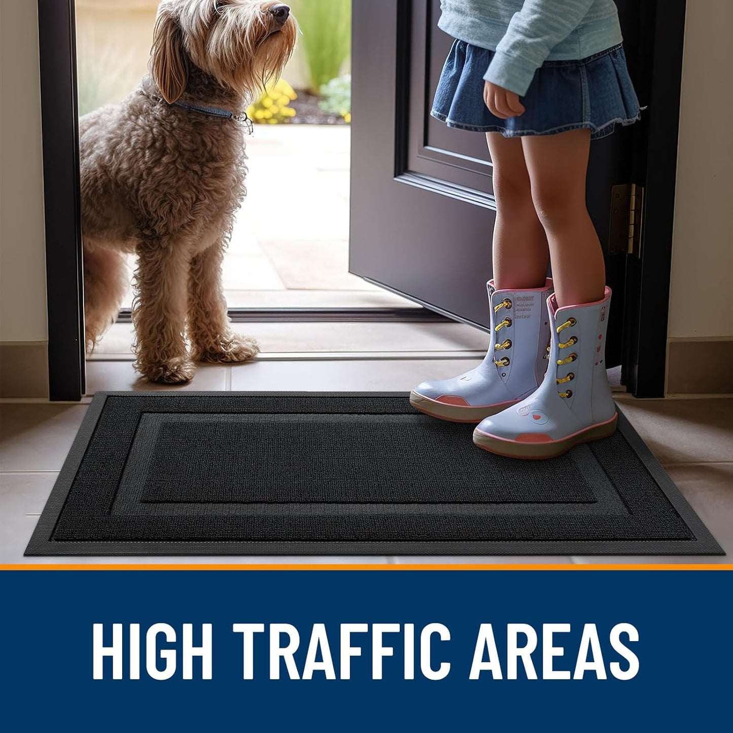 OLANLY Waterproof Front Door Mat - All-Season Indoor/Outdoor Doormat, Easy Clean, 33x21, Jet Black