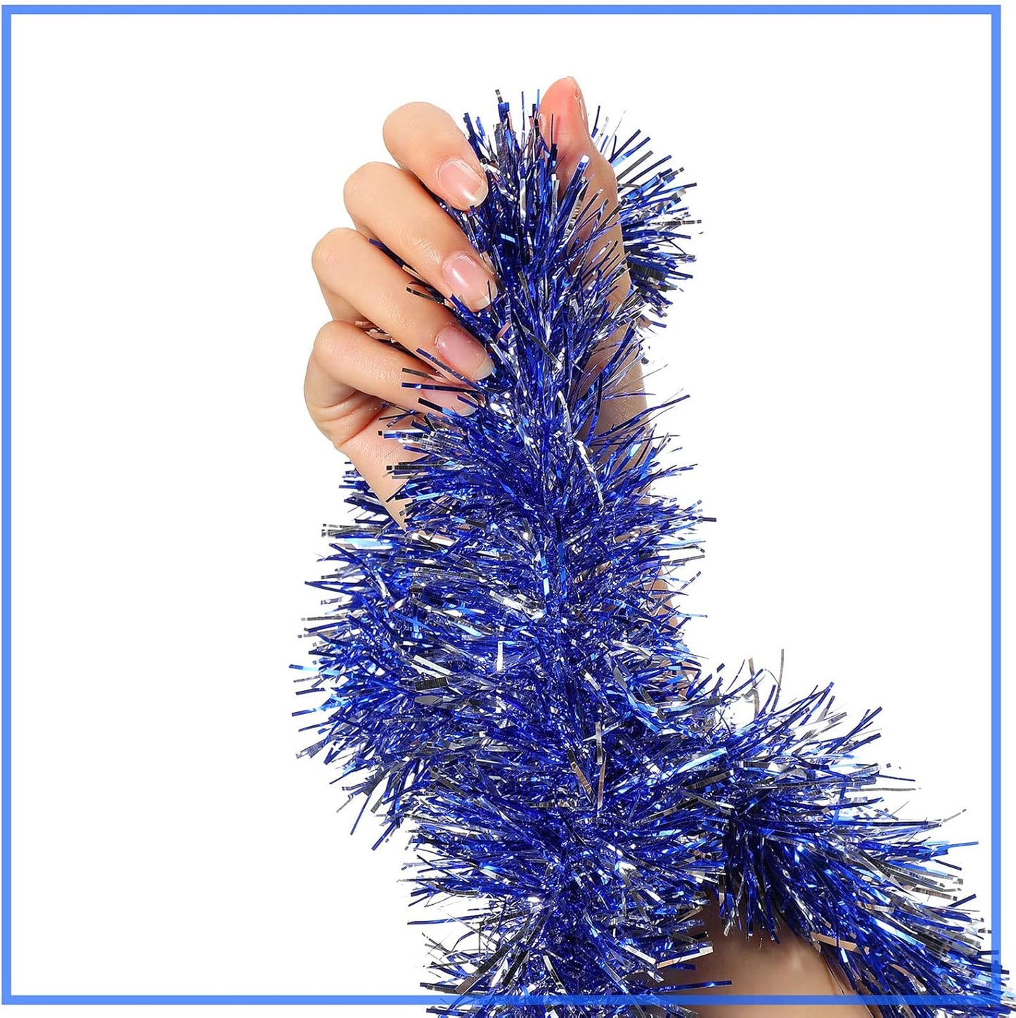 WILLBOND 50 Feet Christmas Tinsel Garland, Metallic Twist Garland for Christmas Tree Decorations, Wedding Birthday