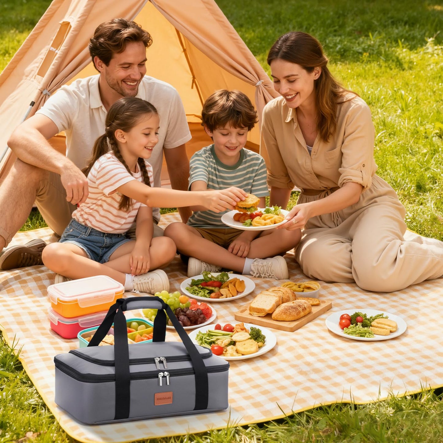 BlissfulSGDM Insulated Casserole Carrier, Leakproof Food Carriers for Hot or Cold food, Portable Thermal Bag for Travel/Potluck Parties/Picnic/Cookouts (Grey)