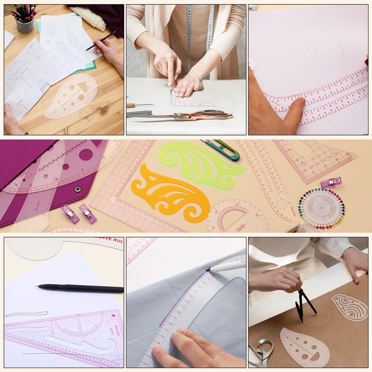 65 PCS Sewing Rulers, French Curve Ruler for Pattern Making Set, Sewing Curve Ruler Kit with Felt Bag,Sewing Clips,Tracing Wheel,Curved Ruler and Colorful Straight Pins for Sewing
