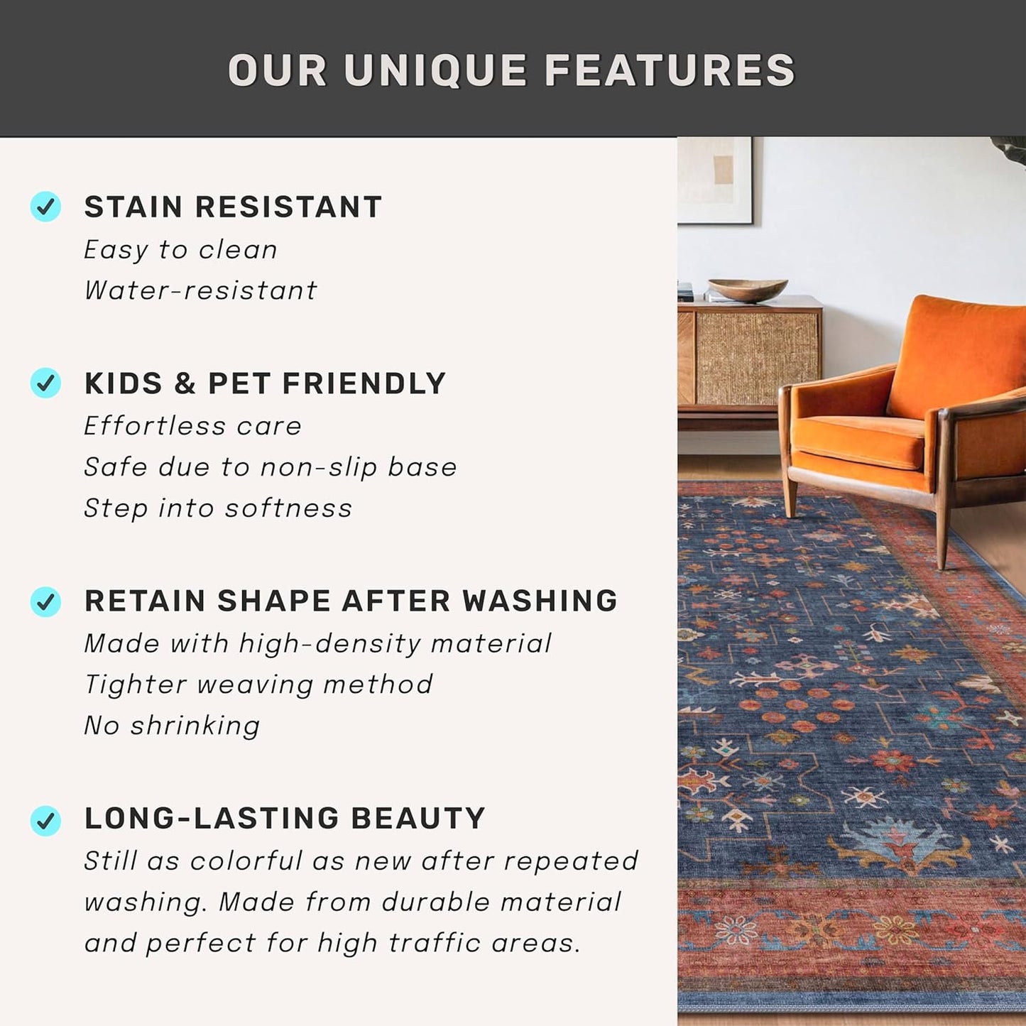 Skiennix Washable Kitchen Rugs - Stain Resistant Non-Slip Area Rug for Entryway | 3x4 Navy Blue