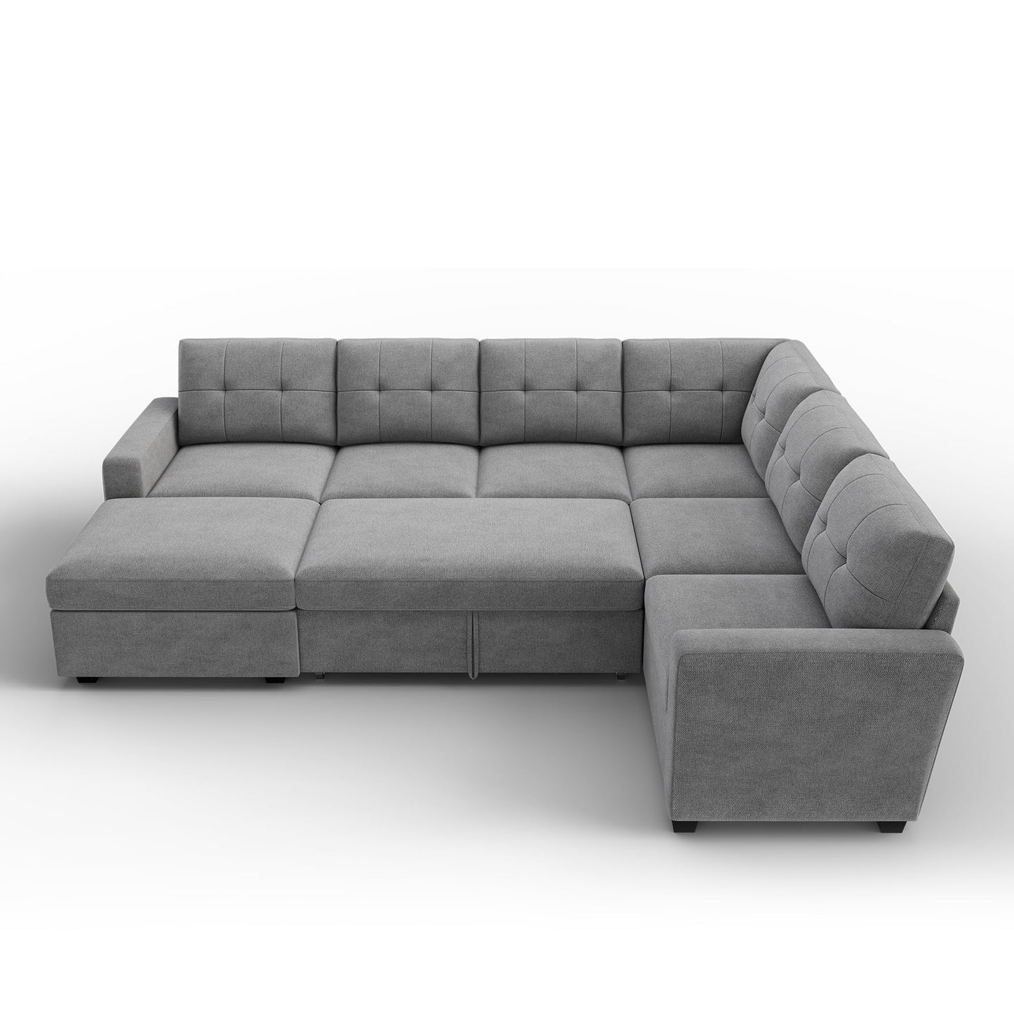 HONBAY Sectional Sleeper Sofa with Pull Out Bed, Convertible 7 Seaters U Shaped Sectional Couch for Living Room, Grey