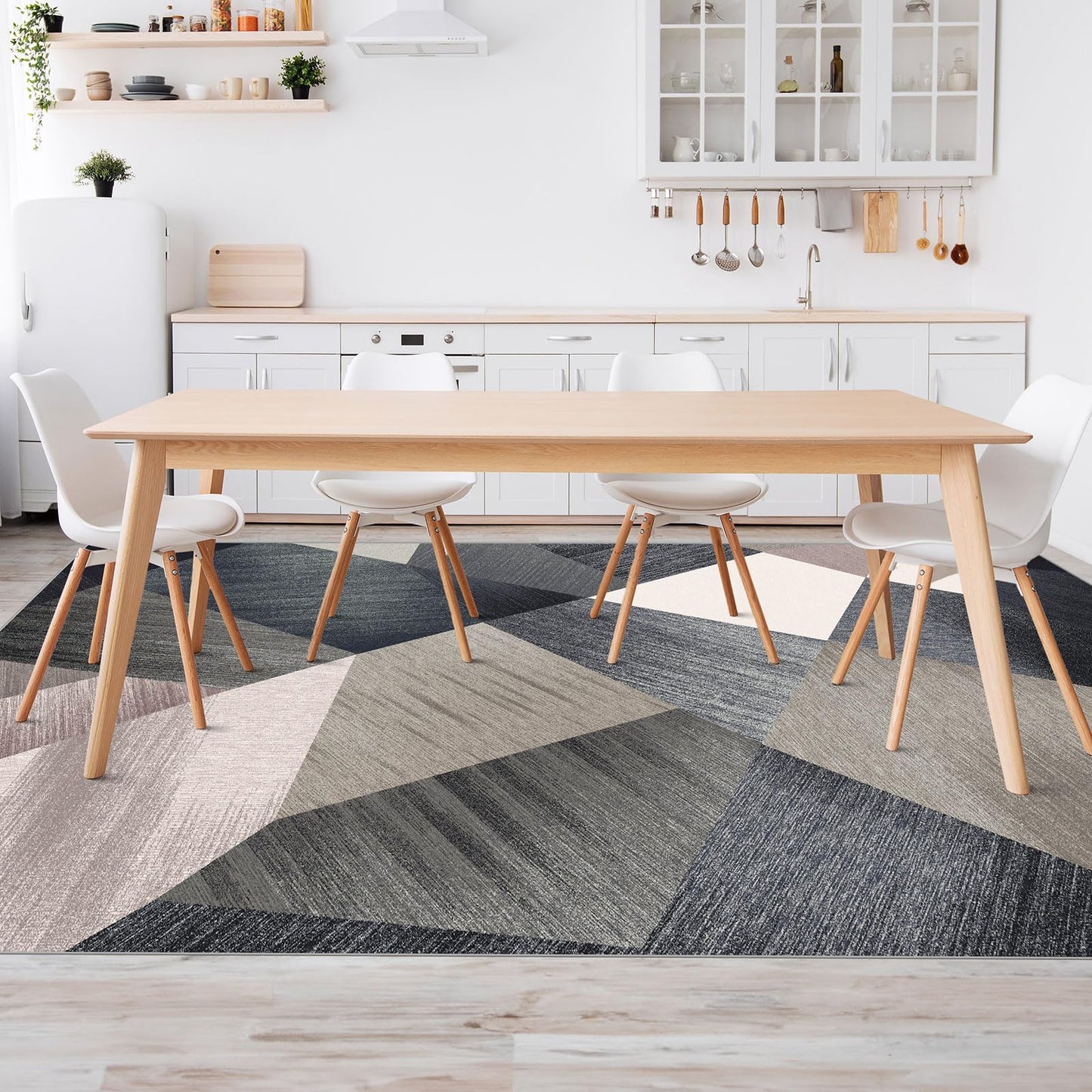 HOMFINE Modern Geometric Area Rug – Machine Washable & Non Slip, Soft Non Shedding Rug for Living Room and Bedroom - Green, 10'x14'