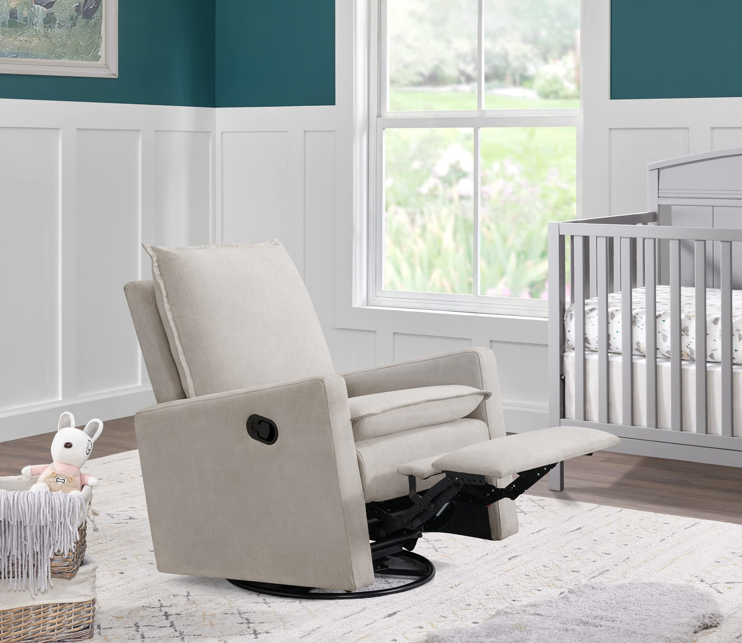 Oxford Baby Uptown Upholstered Glider Recliner Rocking Chair 360° Swivel for Nursery and Living Room - Sand