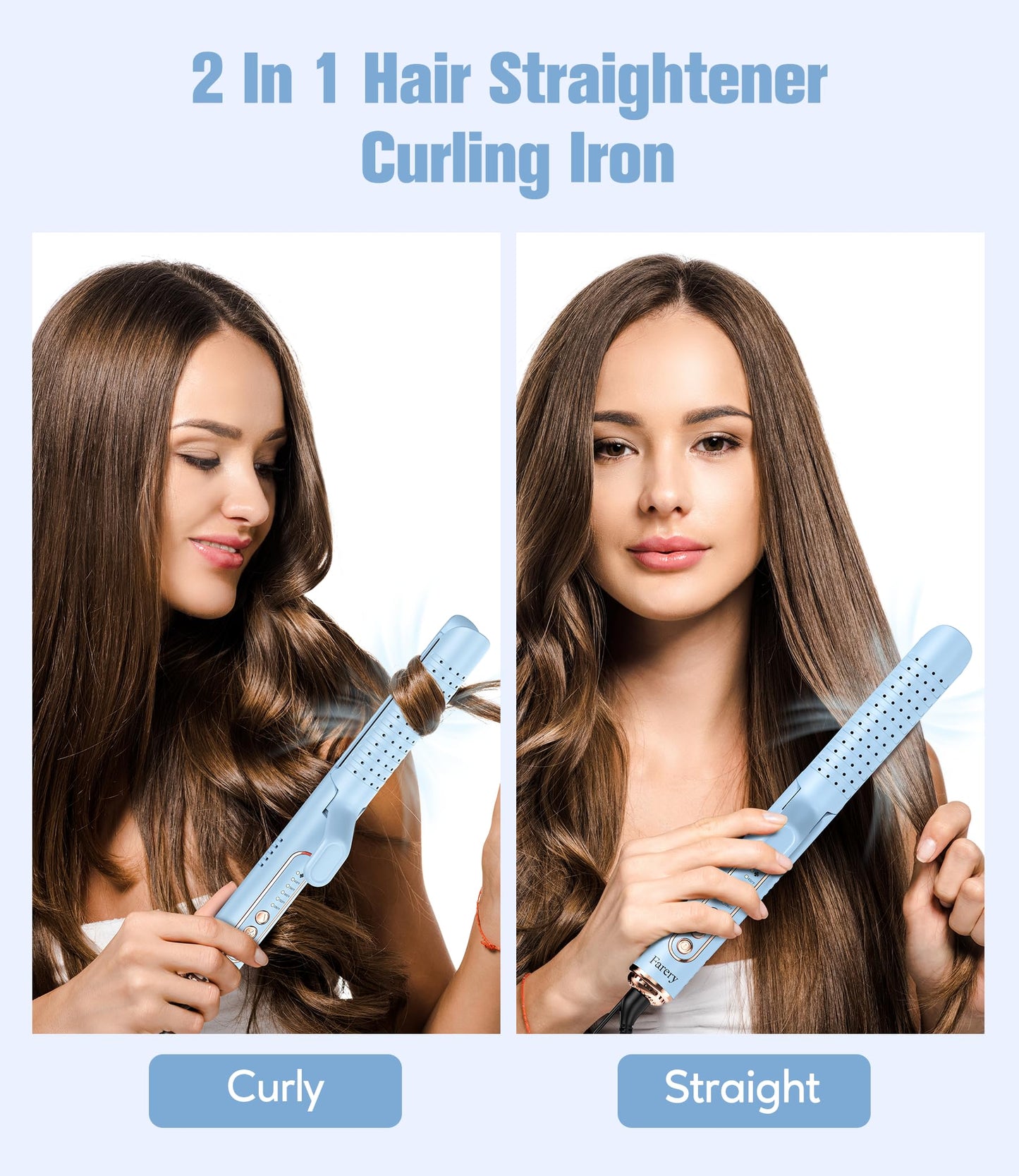 Farery Chill Set Soft-Air Curling Iron: Gentle Soft Air for Quick Styling & Long-Lasting Curls, Lock in Style with Cooling Air Vents, 2-in-1 Hair Straightener & Curler with Upgraded Long Barrel, Pink