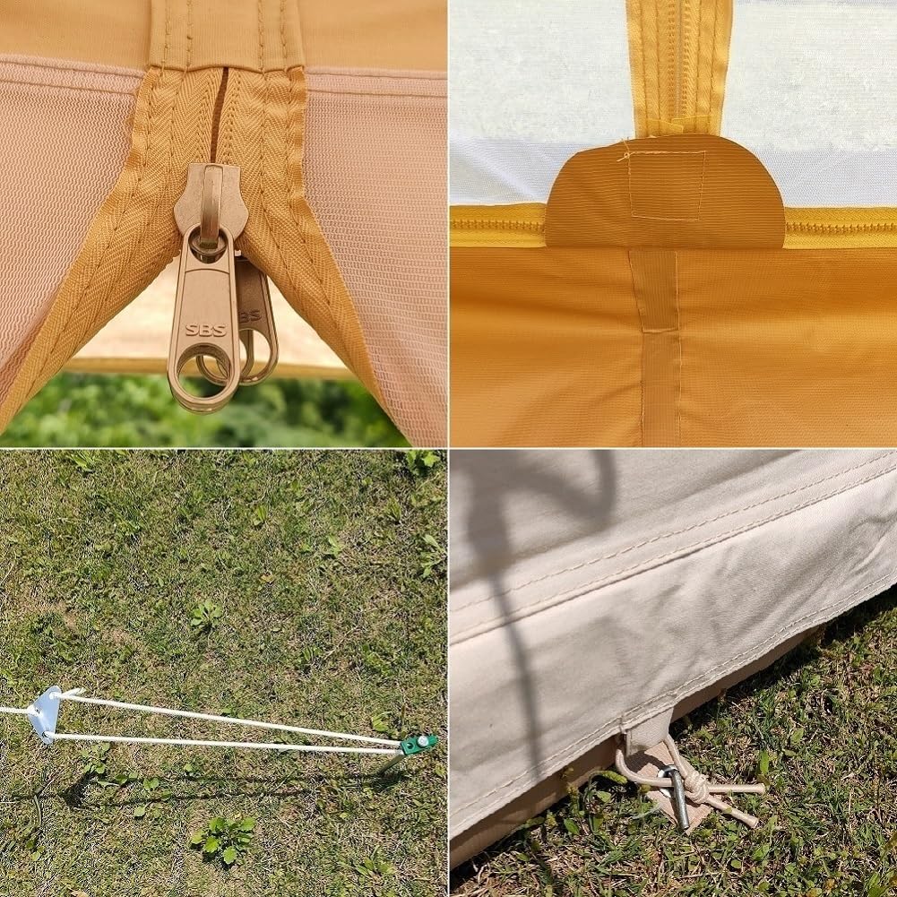 Dream House Outdoor Waterproof Cotton Canvas Family Camping Bell Tent (Beige Cotton Canvas Tent, Diameter 6 Meter)