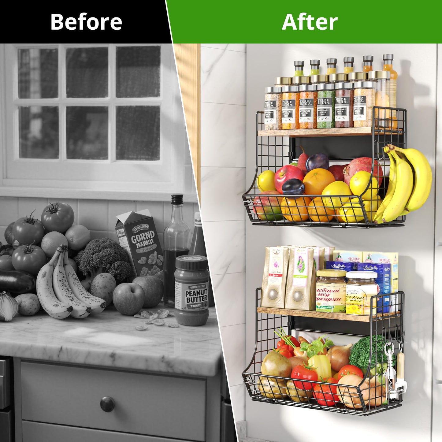 HIPLIYS Magnetic Shelf for Fridge with Wood Lid, Fruit Potato and Onion Storage Bins, Pantry Organizers and Storage, Strong Magnetic Spice Rack for Refrigerator, Kitchen Counter and Laundry Room
