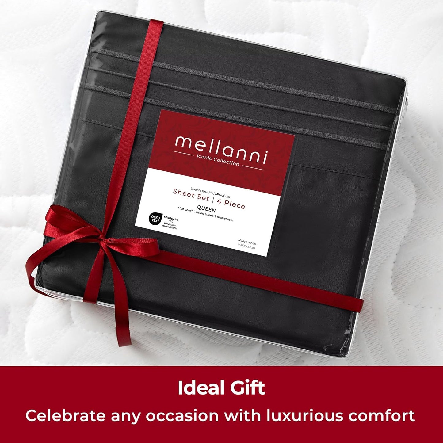 Mellanni Split King Sheets Set - 5 PC Hotel Luxury Bedding | Extra Soft, Cooling, Wrinkle-Resistant (Black)