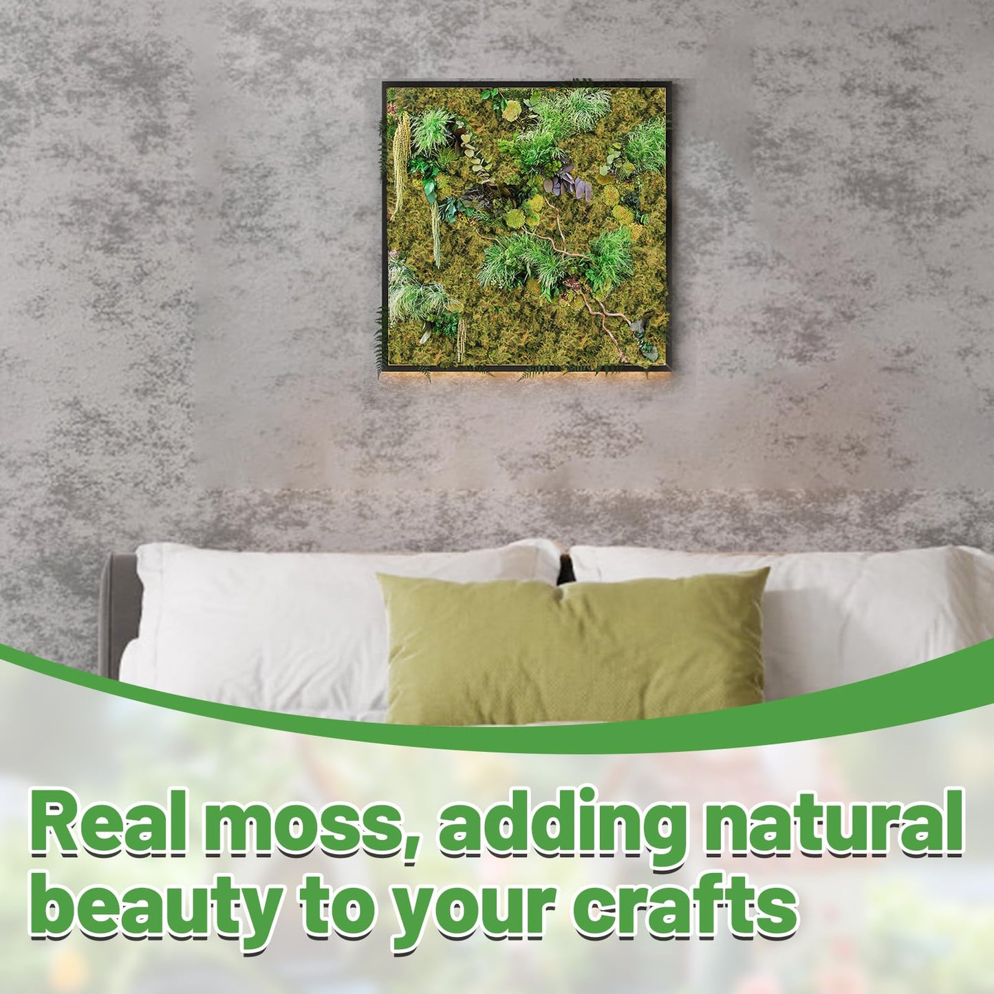 Alphatool 35oz Jumbo Pack Natural Green Moss for Crafts - Bulk Moss for Plants Indoor, Artificial Fairy Gardens, Mosswall, Filling Fake Plants, Floral Design, Home Decoration, Professional DIY Use