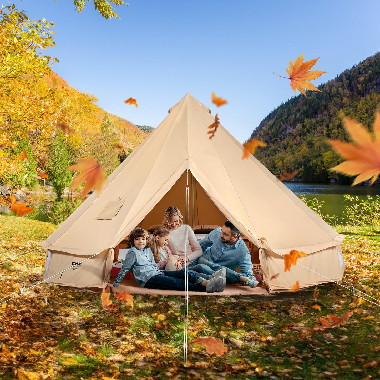VEVOR Canvas Bell Tent, 4 Seasons 3 m/9.8ft Yurt Tent, Canvas Tent for Camping with Stove Jack, Family Camping Outdoor Hunting Party