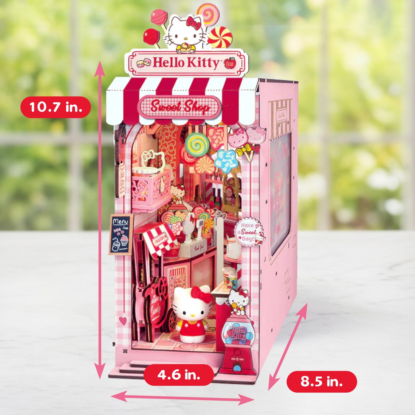 Hands Craft Hello Kitty Sweet Shop Book Nook Kit – Official Sanrio DIY Miniature Shelf Insert with Touch LED – 149-Piece 3D Puzzle for Adults & Teens – Kawaii Decor, Collectible Diorama Craft Kit